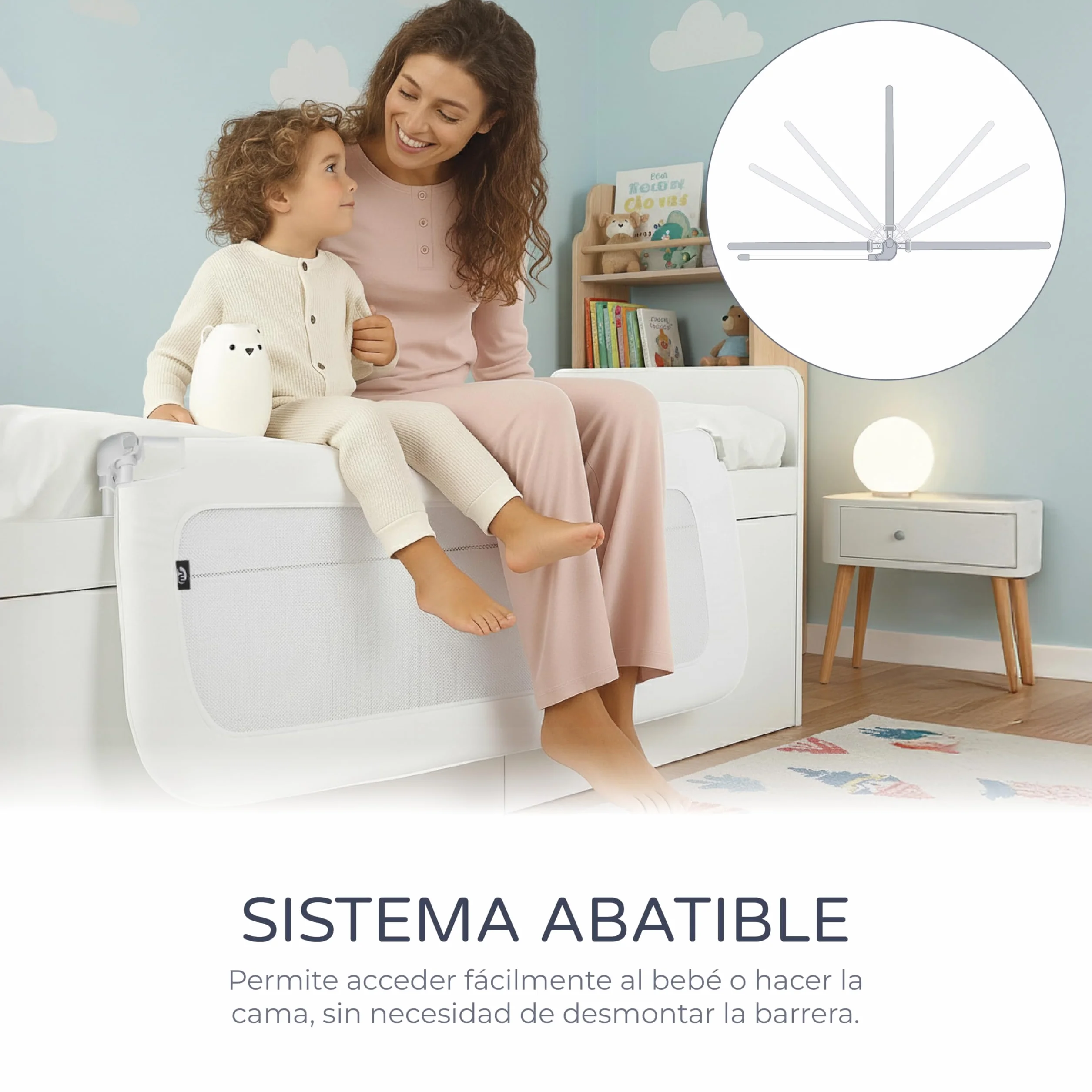 BabyWorld Barrera Básica Barandilla de Seguridad para Cama Infantil Plegable 150 cm