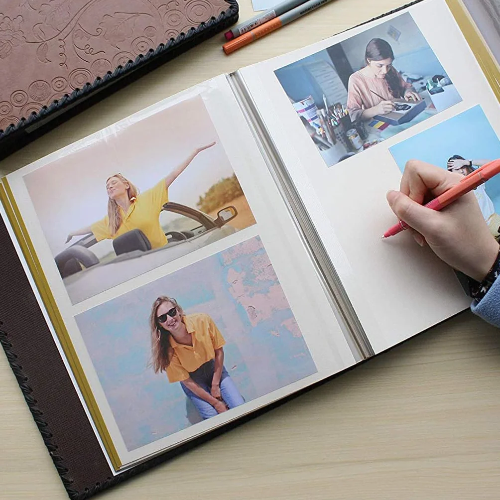 Álbumes de fotos Álbum de fotos de libro de recuerdos hecho a mano DIY, álbumes de fotos de cubierta de cuero, libro de álbum para amantes amigos niños aniversario regalo de boda