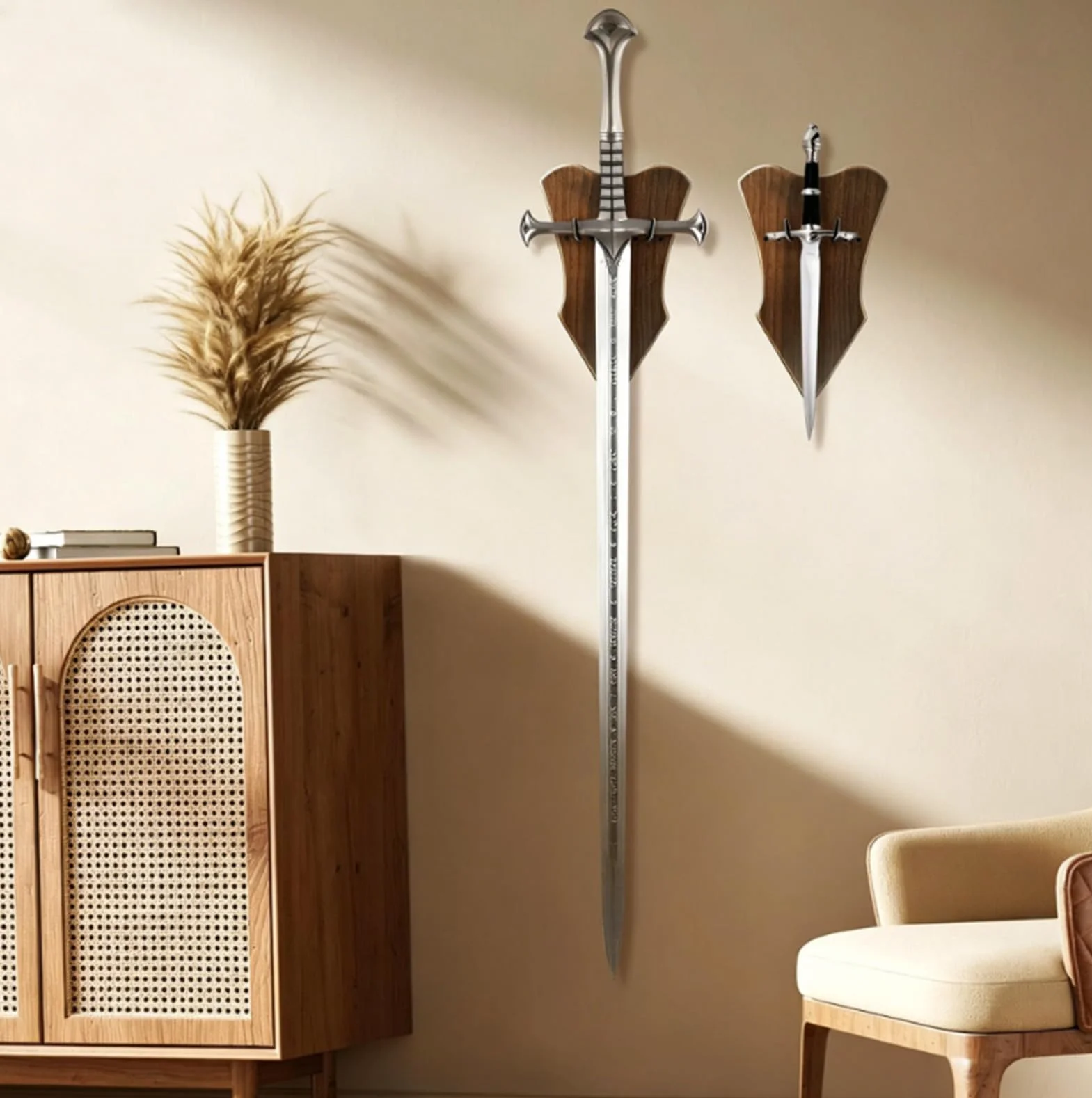 Soporte de Espada de Pared Ajustable de Madera para Exhibición Medieval y Hacha