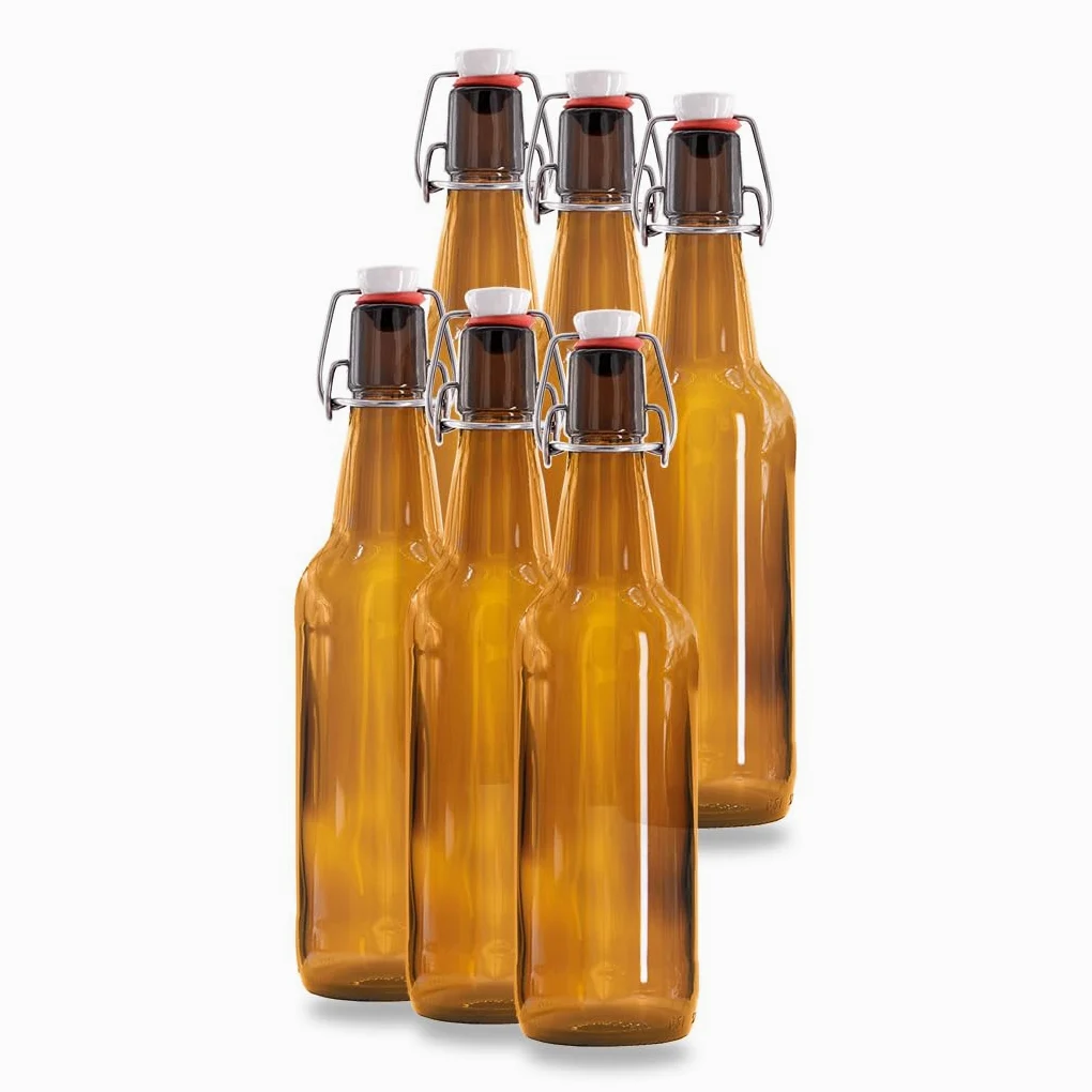 6 botellas de cerveza de 500 ml, color marrón, incluye tapón a juego – 6 botellas de cristal de 500 ml, perfectas como botellas de 500 ml, botellas de licor de 500 ml.