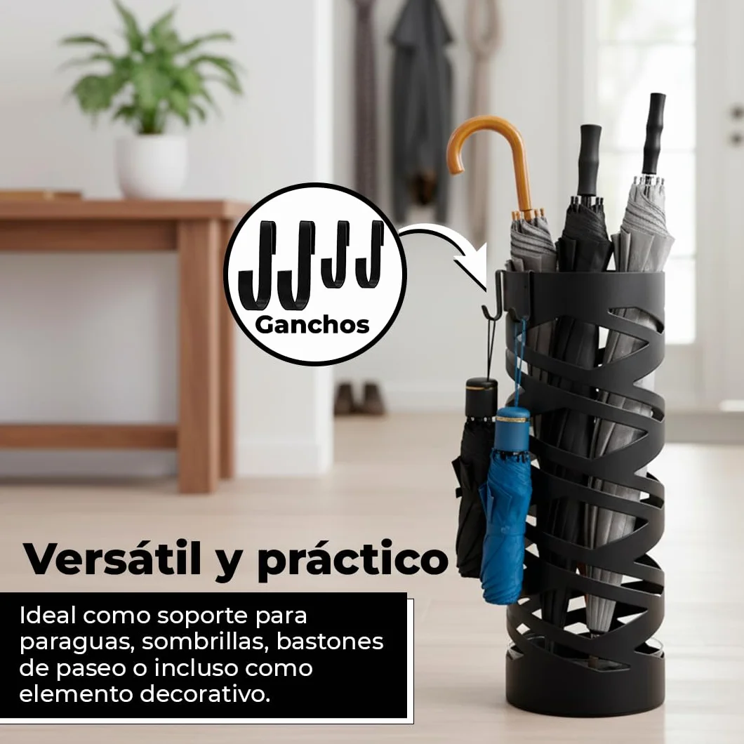 HERSIG - Paraguero Metálico - Paragueros Modernos y Decorativos - Paragueros Originales para Entrada, Recibidor, Oficina o Comercio | Paragüero de Diseño Elegante y Funcional - Diseño Moderno - Negro