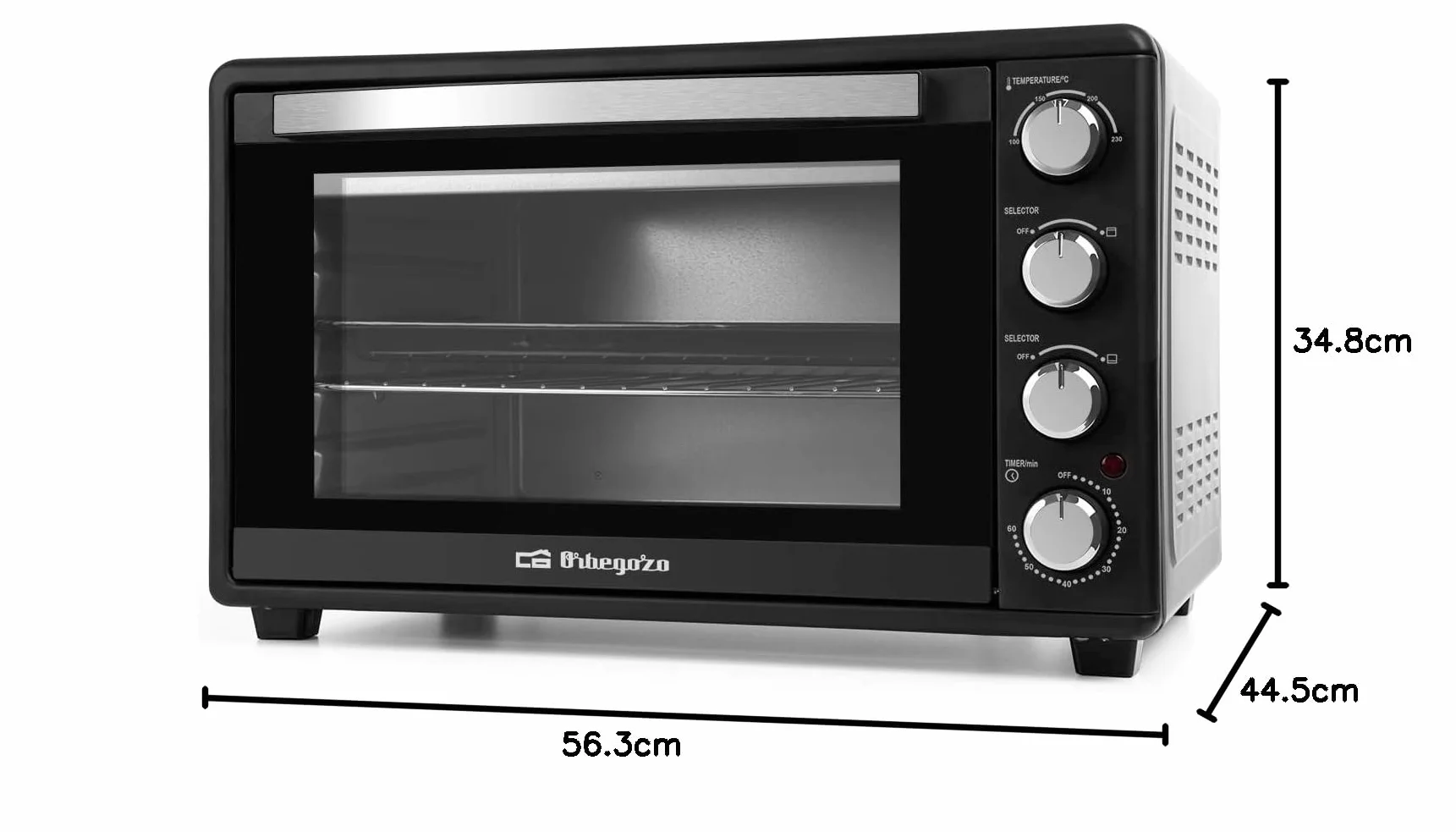 Orbegozo HCI 5045 - Horno eléctrico de sobremesa, termostato regulable, temporizador, indicador luminoso, 45 litros, 2000 W, [Exclusivo Amazon]