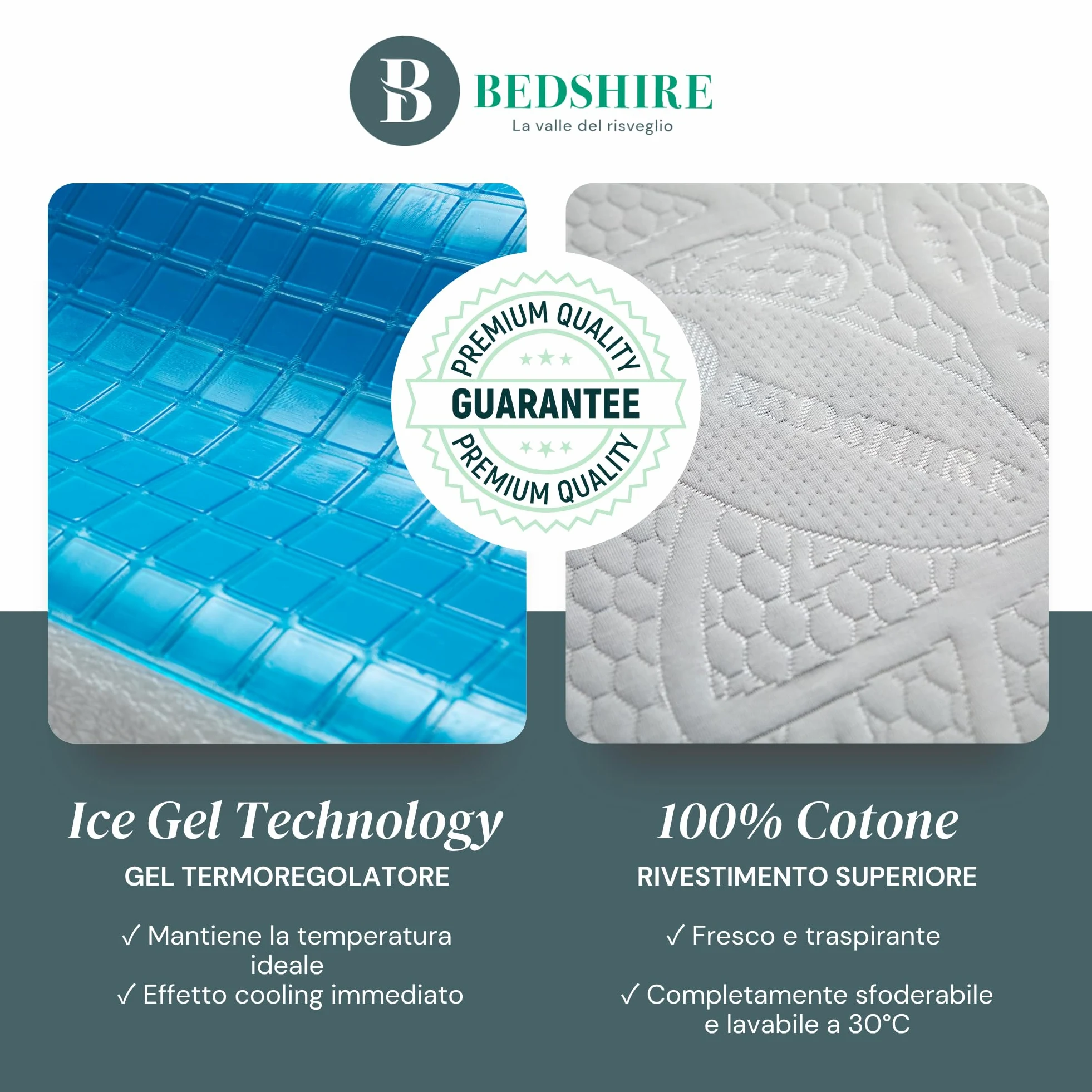 Bedshire Pillow - Almohada cervical, almohada ortopédica para cuello, de espuma viscoelástica HD, funda de algodón desenfundable con gel termorregulador y lados transpirables, 13 cm de altura