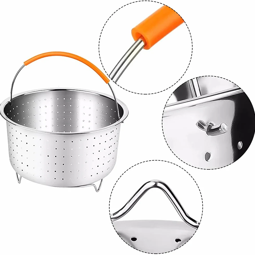 Cesta de Vapor Acero Inoxidable, Cesto Accesorio para Cocción, Cesta de Vapor de Vegetales, Multiusos Cesto de Limpieza de Frutas con Mango de Silicona para Cocinas, Restaurantes (8QT)