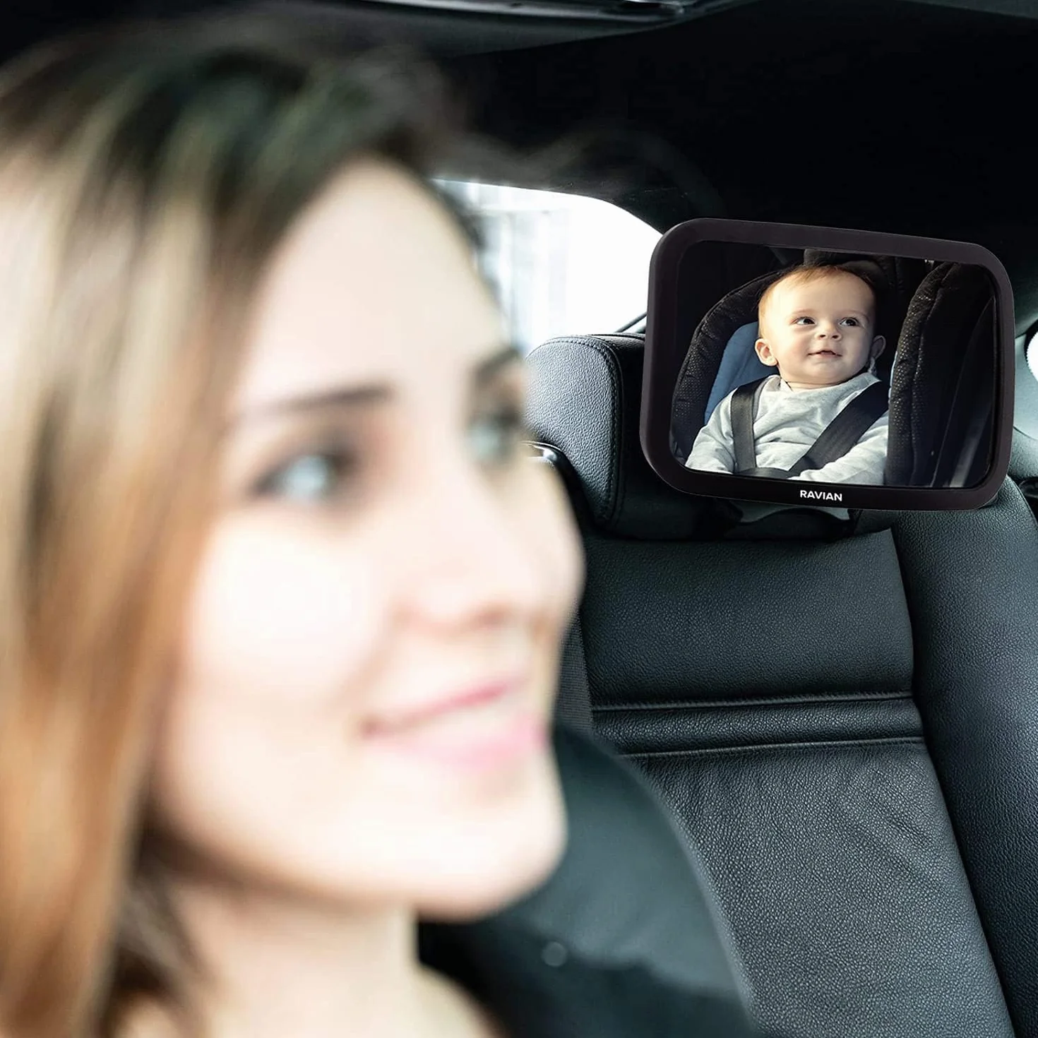 RAVIAN Espejo de coche para bebé para asiento trasero - Espejo de asiento más seguro con vista cristalina, a prueba de roturas, ajustable (paquete de 1)