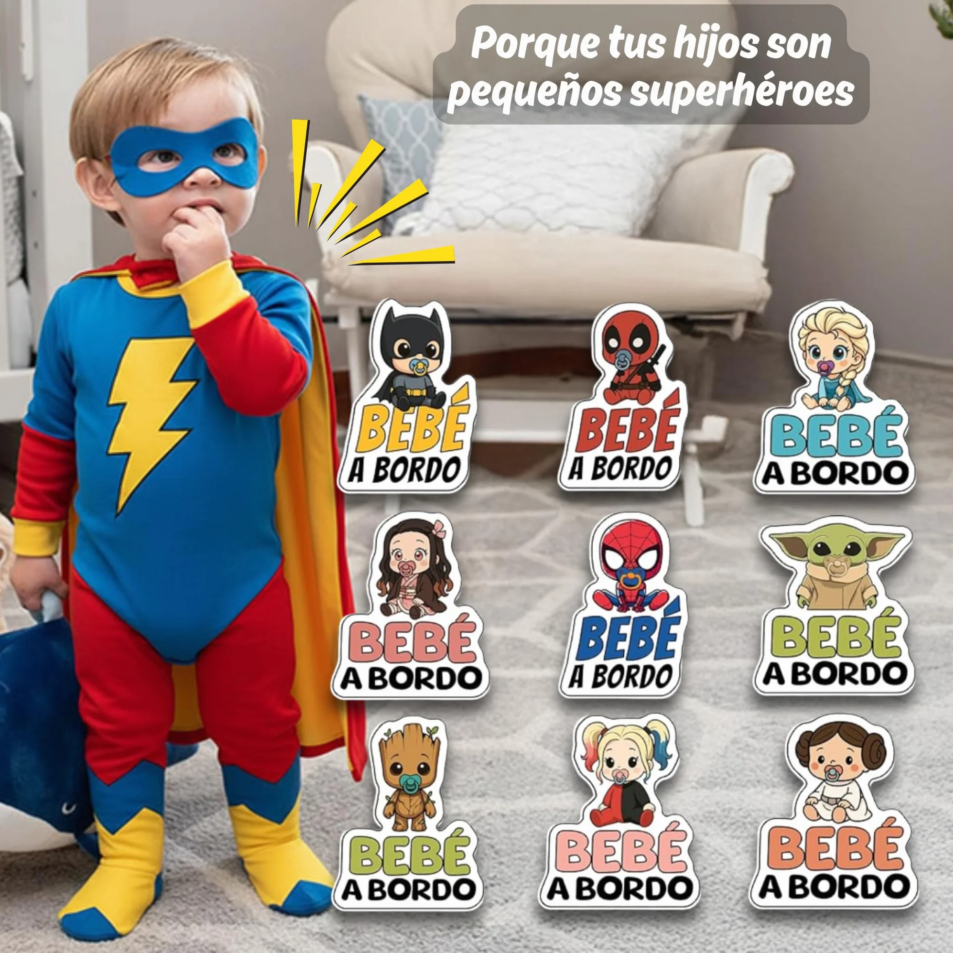 Pegatina Bebe a Bordo Coche, Pegatinas Coche, Bebé Superhéroe, Pegatinas de Bebe a Bordo, Pegatina Resistente a UV e Impermeable