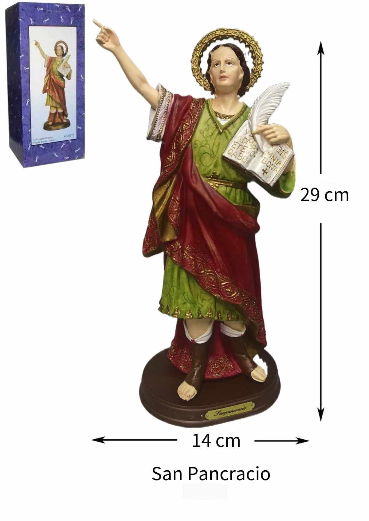 Figura de San Pancracio Resina Pintada a Mano 29 30 32cm Decoración Religiosa Hogar