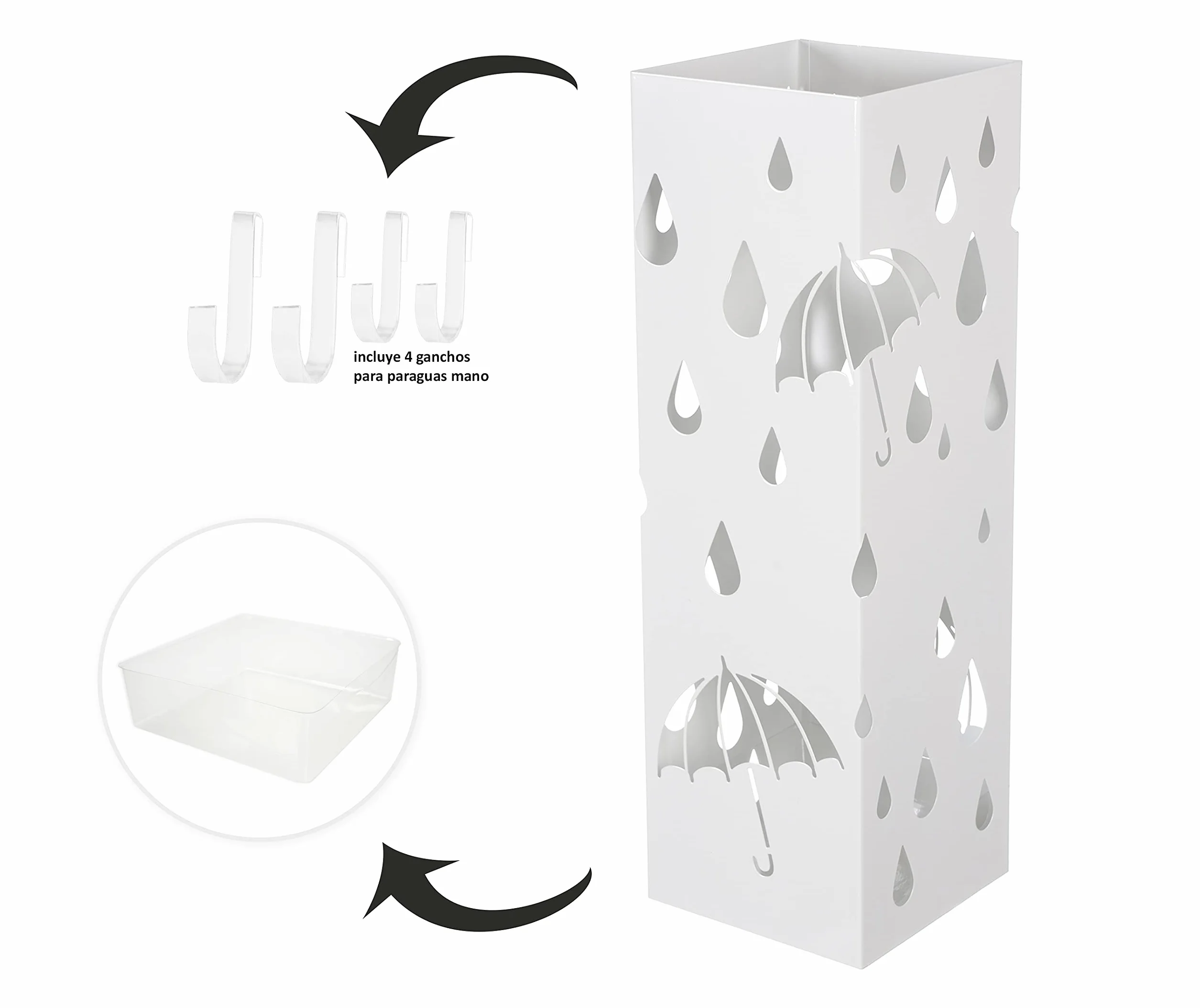 HERSIG Paragüero metal cuadrado blanco lluvia diseño moderno