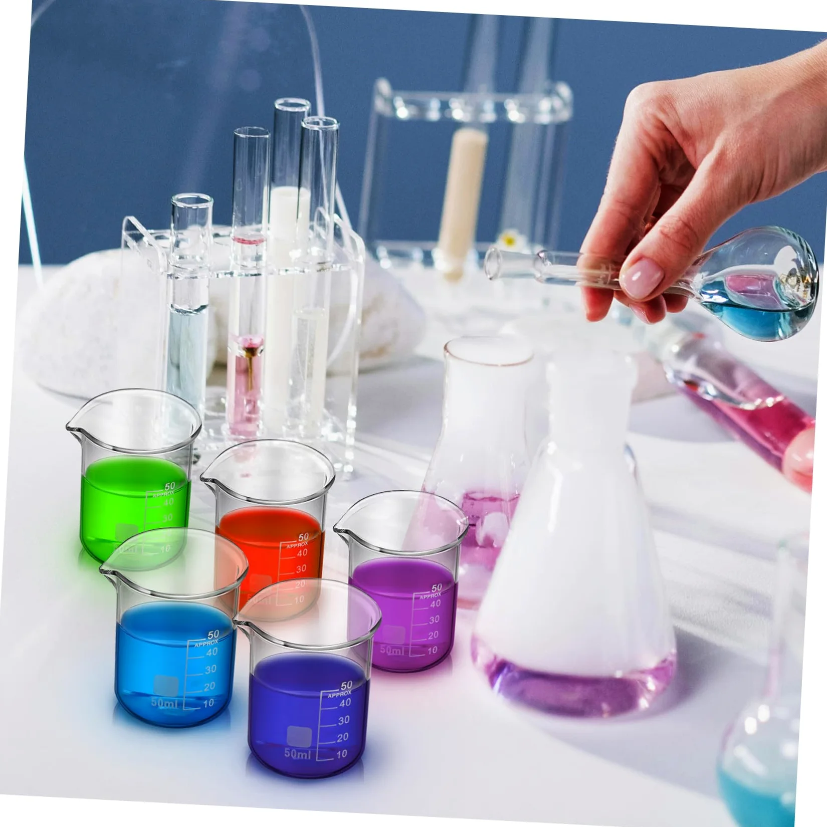 Vasos Medidores de Vidrio de 50ml Graduación y Uso Versátil Fáciles de Limpiar Set de 20 para Laboratorio y Experimentos Científicos