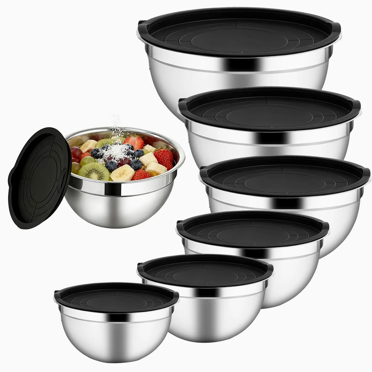 Genérico Boles de Mezcla de Acero 7 Piezas De Acero Anidables Redondos | Recipientes para Ensalada y Verdura en el Hogar Para Salsa Grano Snacks Condimentos Verduras Frutas