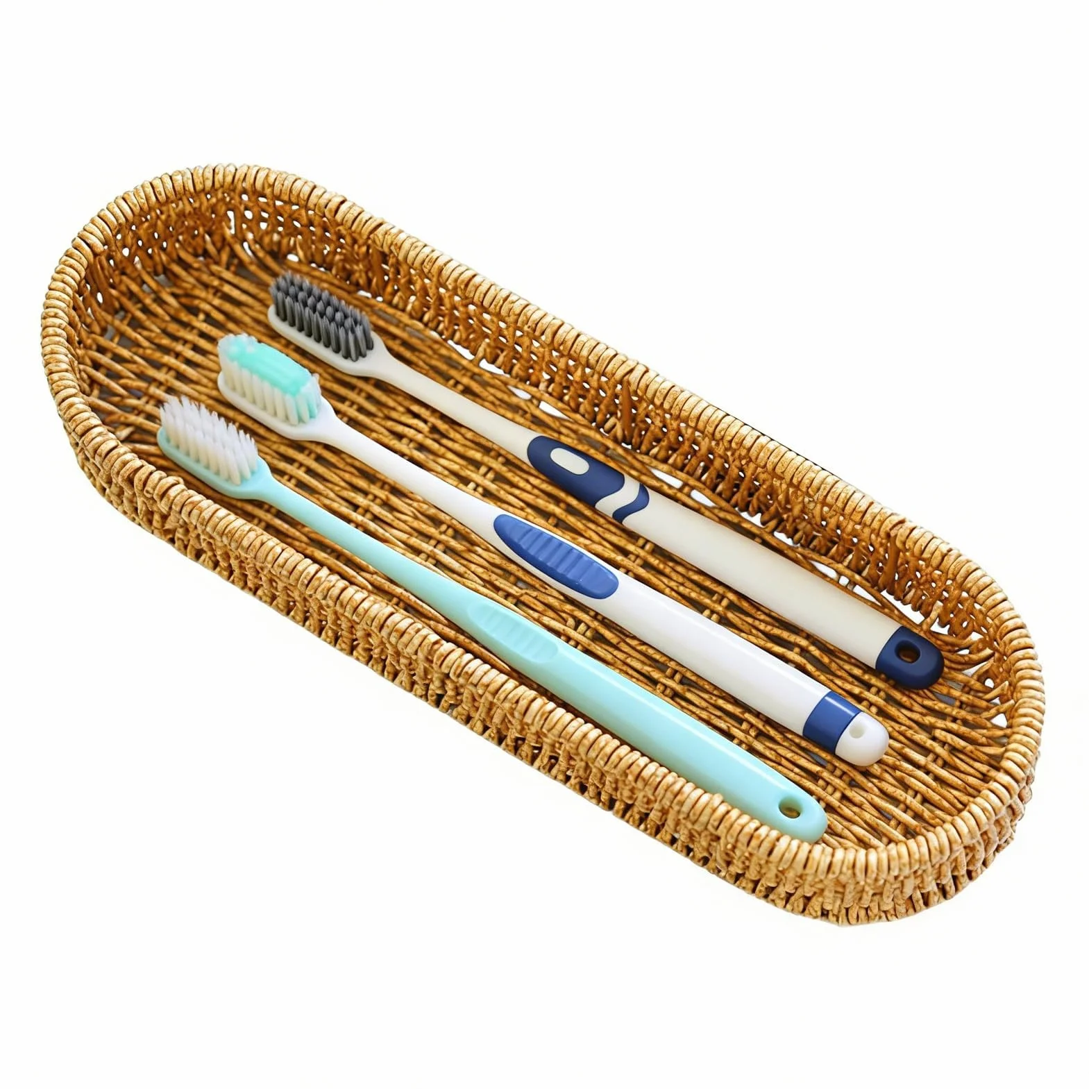 Cesta organizadora de utensilios – Soporte de almacenamiento de cocina para encimera, contenedor tejido con compartimentos multisección, organizador de mesa para comedor y despensa