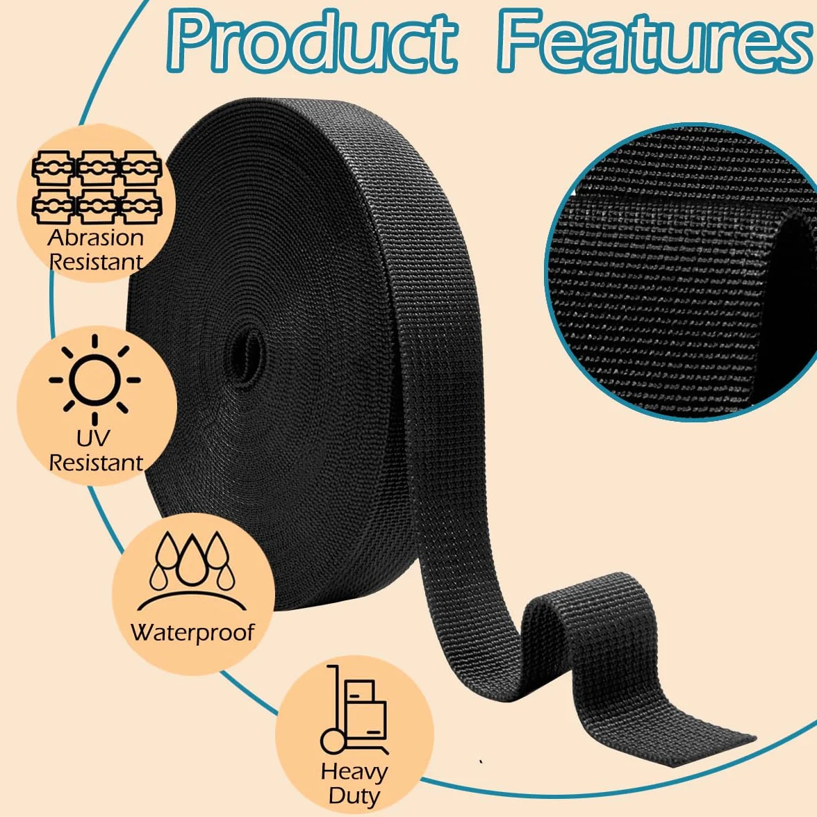 Correas de Polipropileno 1 Pulgada 5.5 Yardas, Cinta Resistente para Asas de Bolsas, Accesorios Exteriores