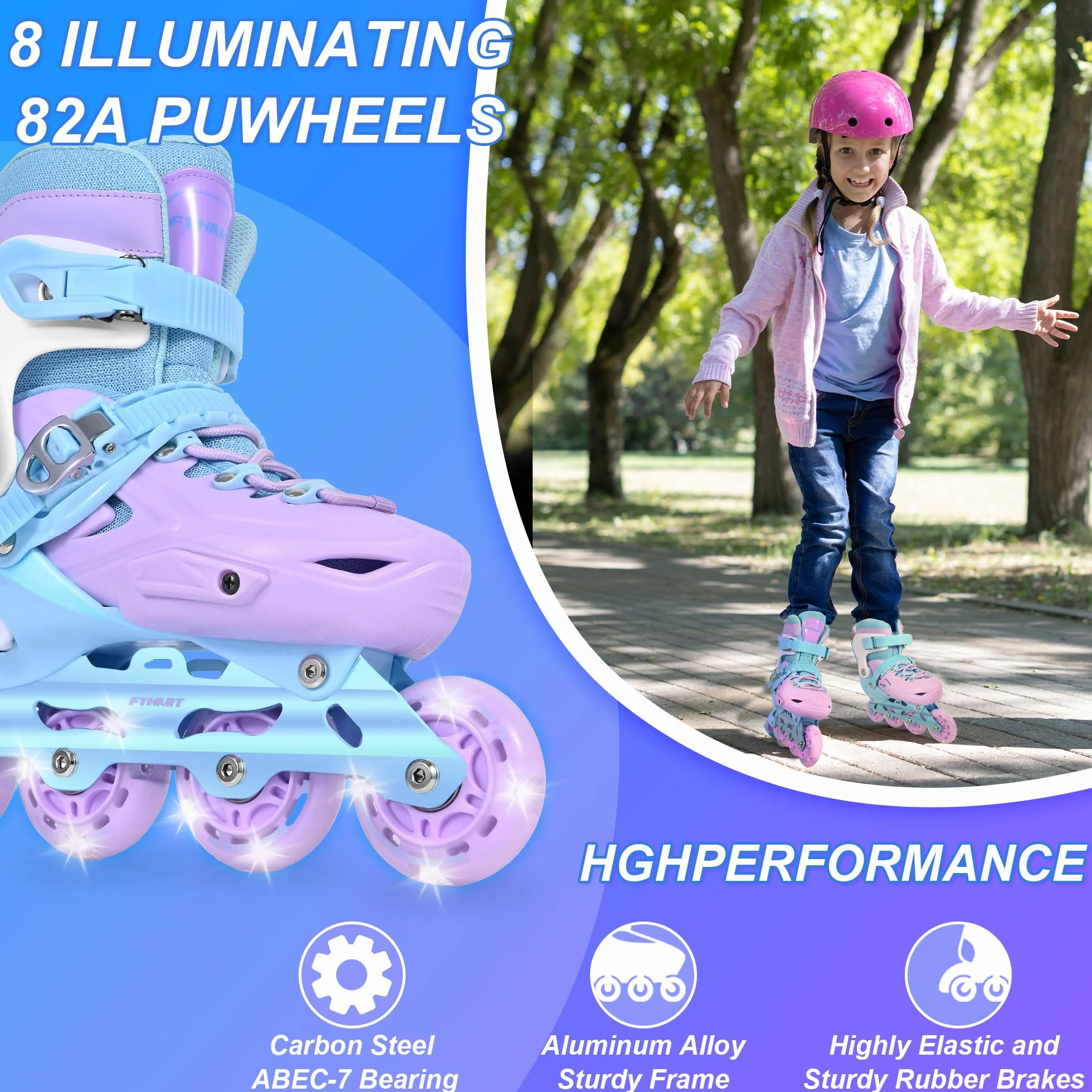 Patines en línea Ajustables para Niñas con Ruedas Luminosas, Principiantes Interiores y Exteriores