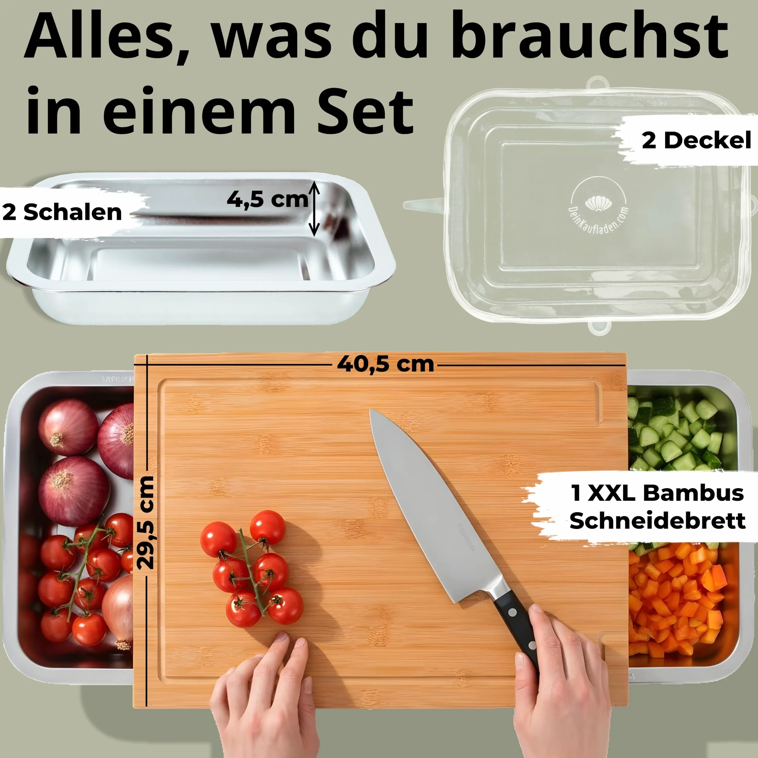 Tabla de cortar de madera con bandejas y tapas | cortar, recoger y almacenar | práctico accesorio de cocina | tabla de cortar ideal para cocinar de forma eficiente | Tabla de madera XXL para cocina