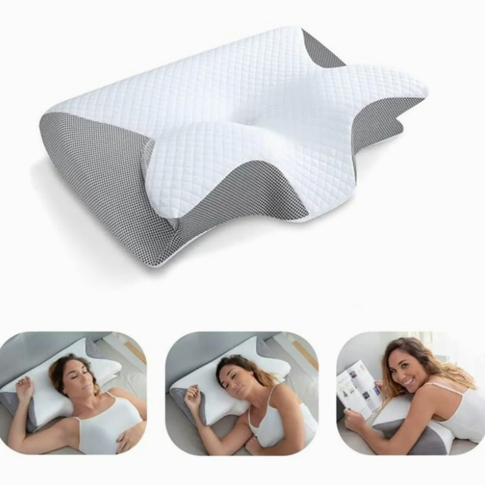 Almohada Dormax - Almohada Ergonómica De Memoria para Dormir Lateral Y Supina,Alivia Dolor De Cuello Y Espalda, Funda Extraíble Lavable,Rebote Lento Protege El Cuello (Blanco)