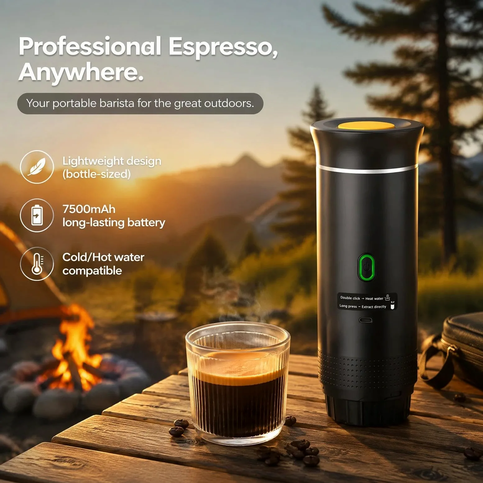 Cafetera Espresso Eléctrica Portátil 3 en 1, Maquina Cafe Capsulas 20 Bar | Cafetera de Viaje para Camping, Cafetera de Coche Autocalentable con USB C para Cápsulas Pequeñas o Grandes y Café Molido