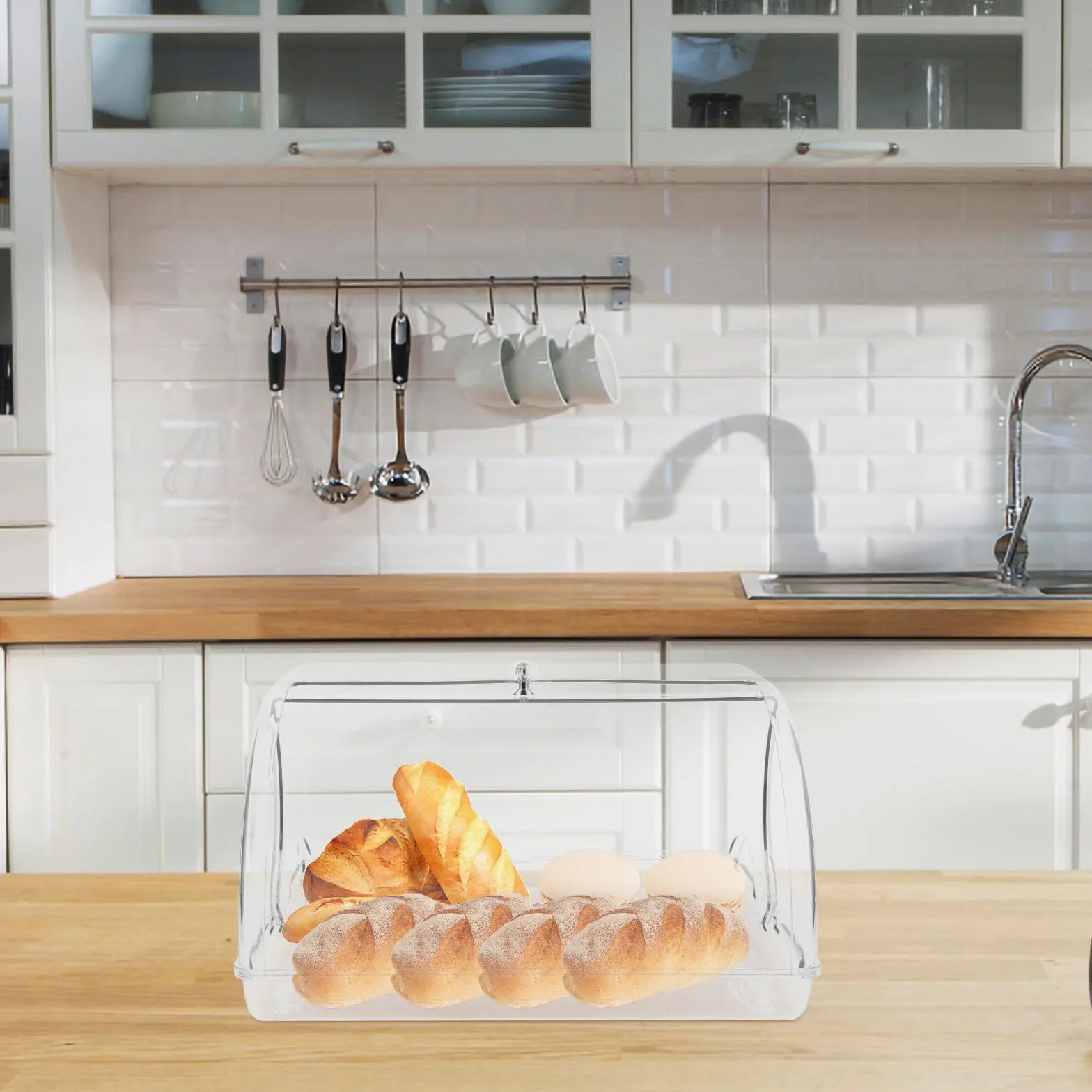 Caja de Pan Tapa Hermética para Encimera de Cocina de Plástico Gran Capacidad, Durabilidad y Preservación de Frescura para Pan y Muffins