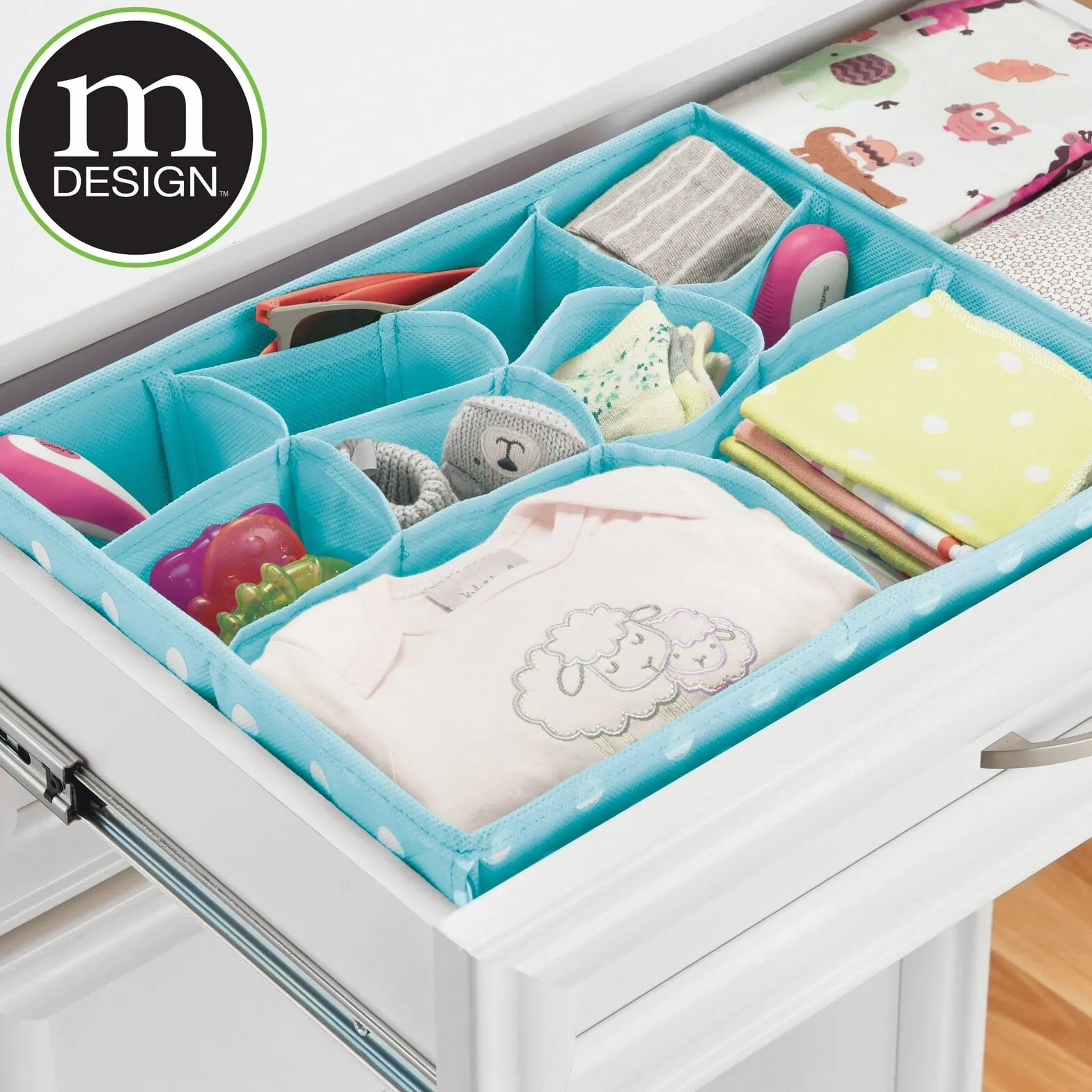 mDesign Juego de organizadores para armarios - Separadores de cajones - azul turquesa/blanco - 3 tamaños - set de 8