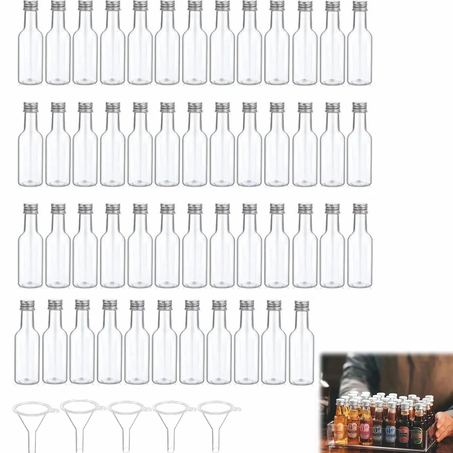 Tokaneit Botellas de Licor Plásticas Vacías 100 ml 50 Piezas con Tapón de Rosca