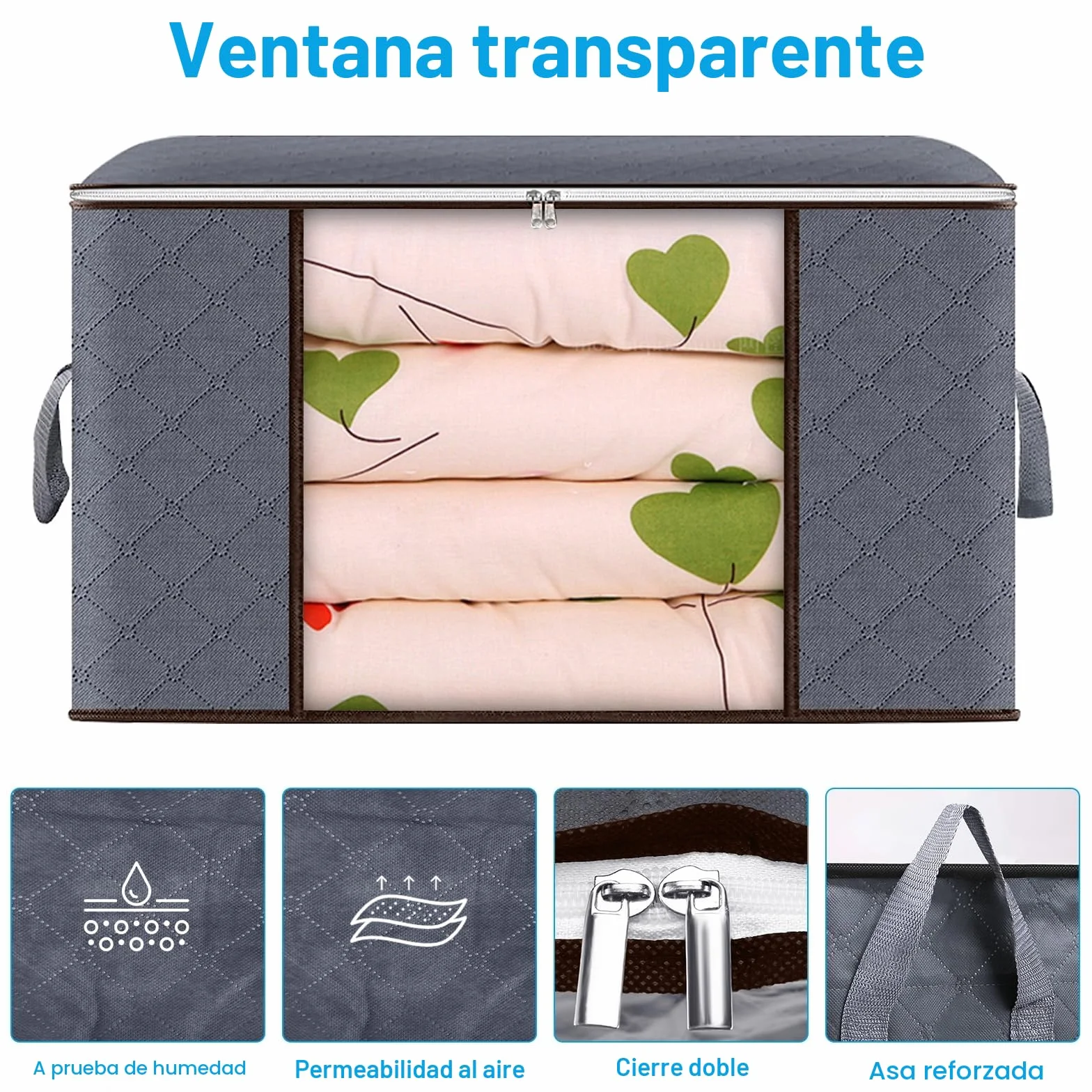 Collazoey 6 Piezas Cajas Almacenaje Ropa,90 L Bolsa de Almacenamiento para Ropa Plegable,Contenedores de Almacenamiento para Organizar Dormitorios, Armarios,Ropa, Edredones,con Tapa y Asa,Gris