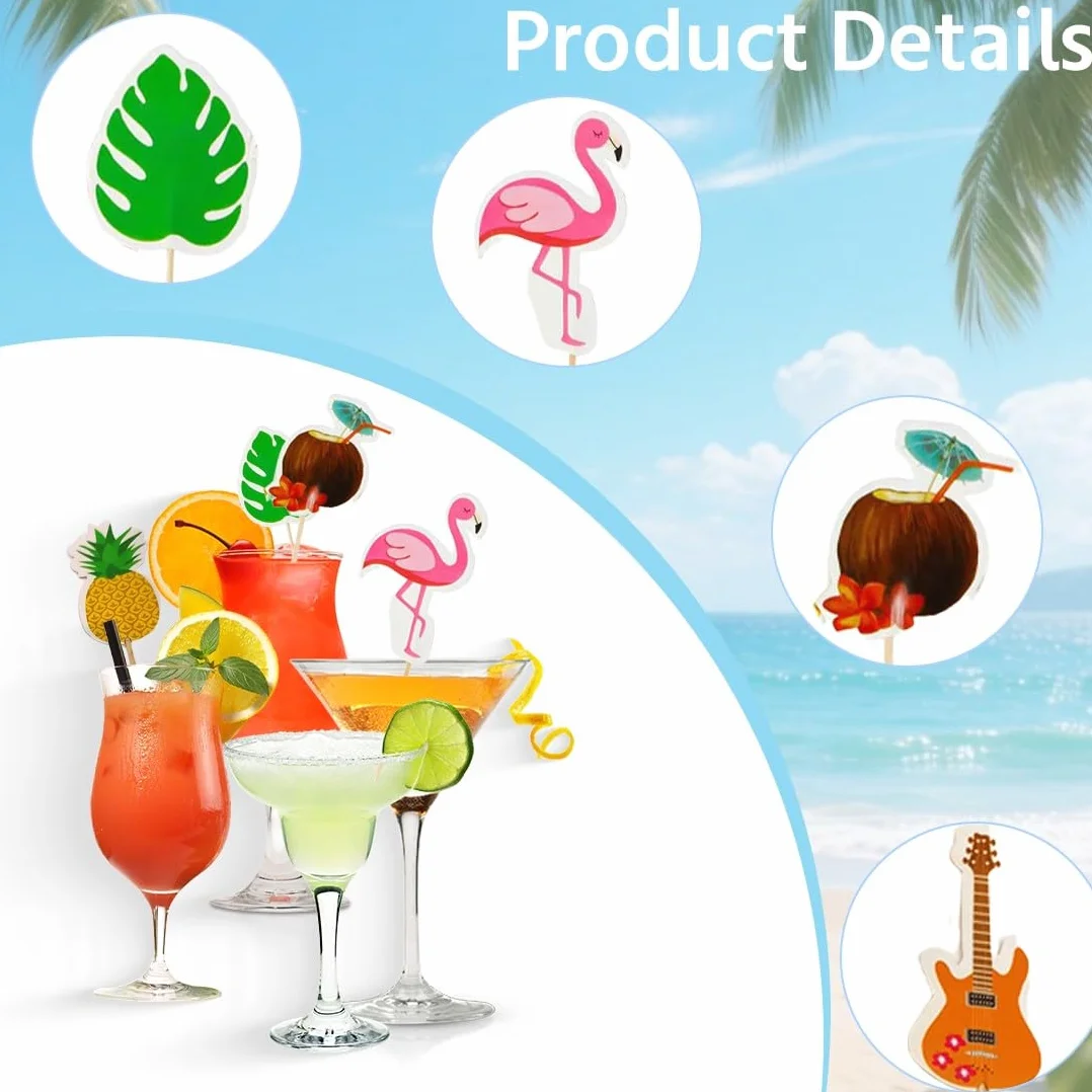 48 Piezas Decoración de Cócteles, Cocktail sombrillas, Palos de Fuegos Artificiales Palitos Flamencos para Barras de Decoración Bebidas Artículos Fiestas Bebidas Tarta Fruta