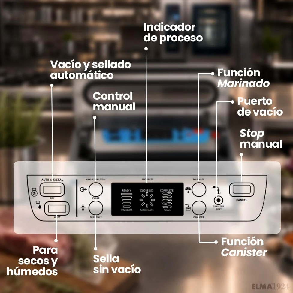 ELMA Envasadora al Vacío Profesional Digit Free | 20 L/min | Acero Inoxidable | Pantalla LED | Sellado MOIST para Húmedos, Función Marinado | Portarrollos con Cutter | Uso Intensivo