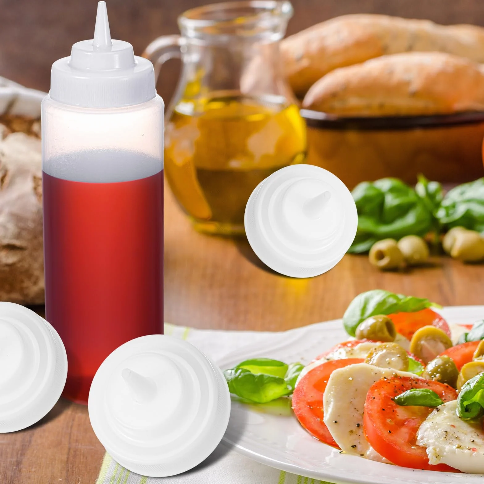 36 tapas de repuesto para botellas de condimentos, tapas de plástico de boca ancha para botellas de vaciado de 63 mm, tapas de punta de cono natural, tapas dispensadoras de 2.75 pulgadas para cocina,