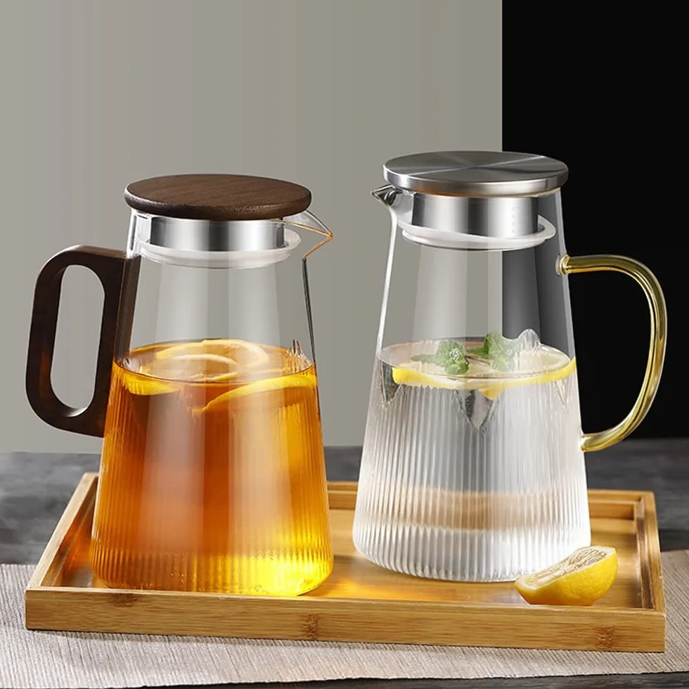 Nff Jarra De Cristal, Jarra De Cristal De 1,2 L con Tapa, con Mango De Madera Jarra De Agua De Cristal Resistente Al Calor Apta For Bebidas, Té Caliente, Café, Leche (Color : A)