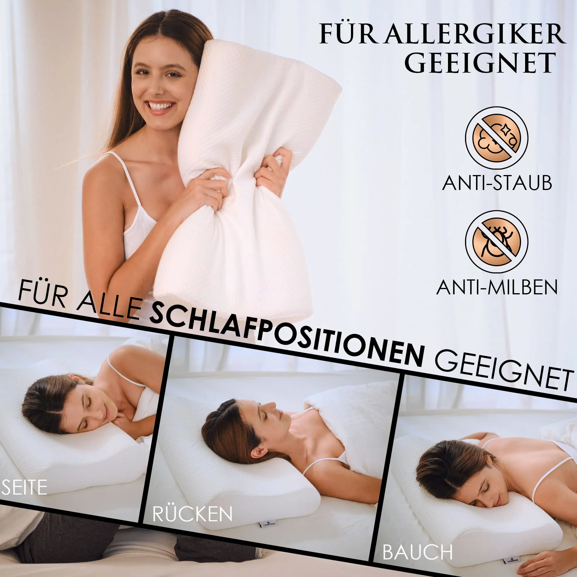 Almohada suave y de apoyo – Almohada ergonómica de espuma viscoelástica para un sueño más reparador y agradable – 9 cm/12 cm de altura