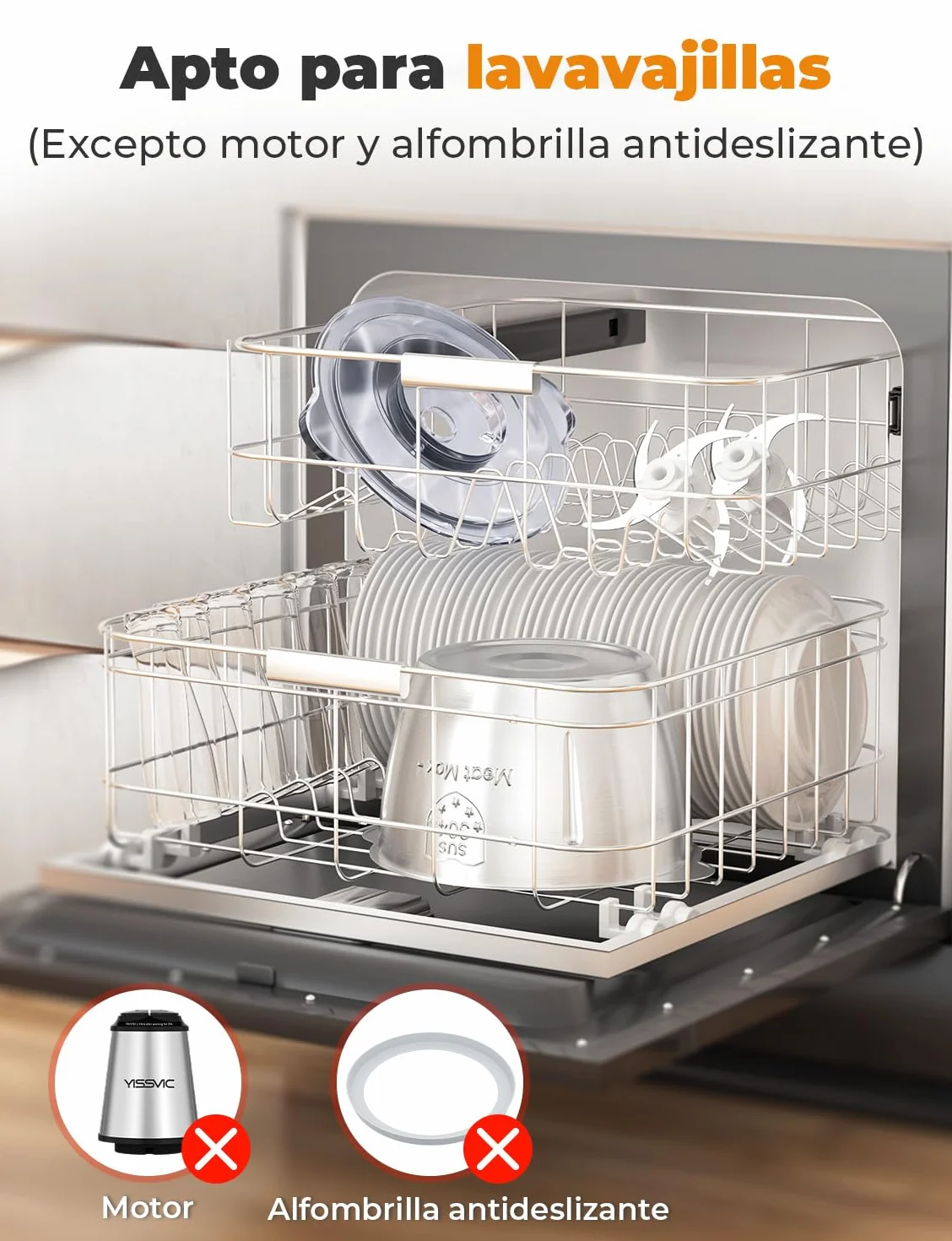 YISSVIC Picadora Eléctrica Picadoras de Carne 500W y Capacidad 2L Verduras y Frutas Minipicadoras de Alimentos con 2 Cabezales y 8 Cuchillas