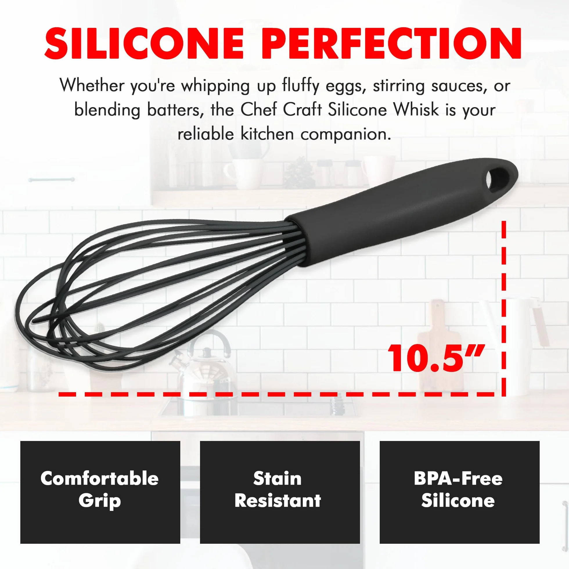 Chef Craft - Batidor de cocina (26,7 cm, hilo de silicona de alta calidad), color negro