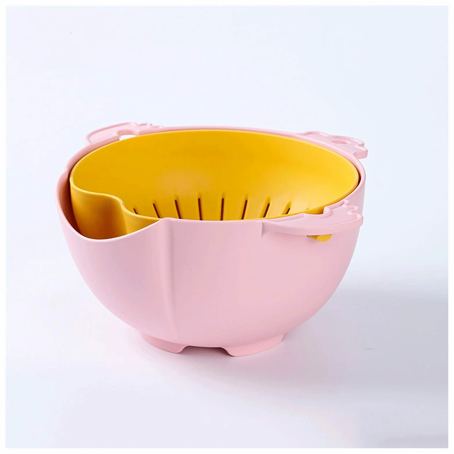 Coladores de 2 en 1 y colandes plástico plástico colador Giratorio Canasta de Drenaje para Lavar Frutas Veggie y arroz (Azul) (Color : Blue)