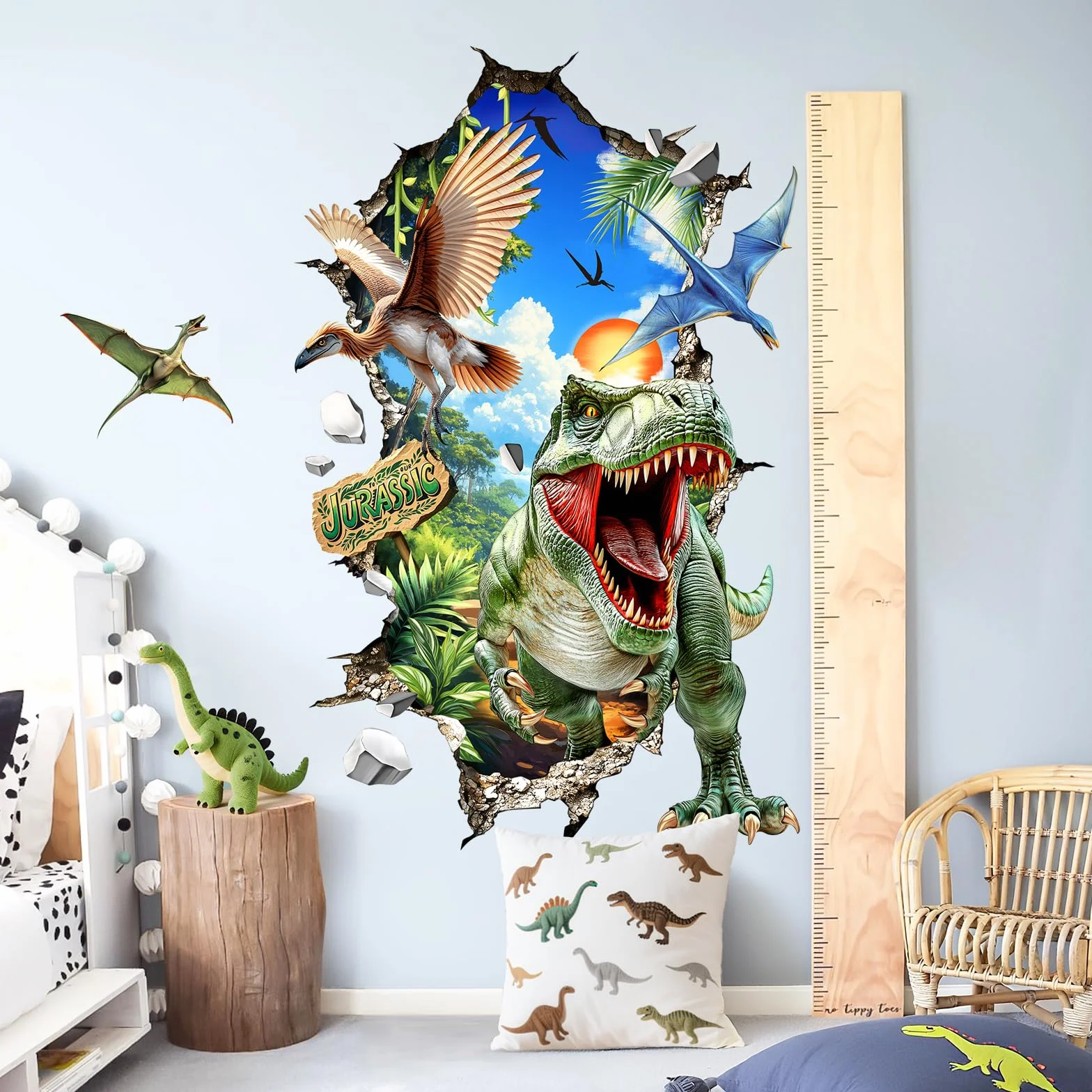 Tanlaby Pegatinas para Pared 3D Dinosaurios T-Rex Pterodáctilo Adhesivos de Pared Animales Prehistóricos Vinilos Decorativos para Niños