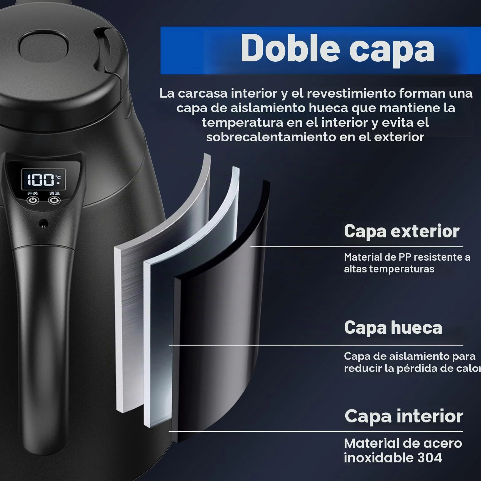 Hervidor de agua de viaje para coche, 12 V/24 V, 1,2 litros, de acero inoxidable, eléctrico, portátil, con encendedor de cigarrillos, hasta 100 ℃ con pantalla LCD para agua caliente, café, té, coche