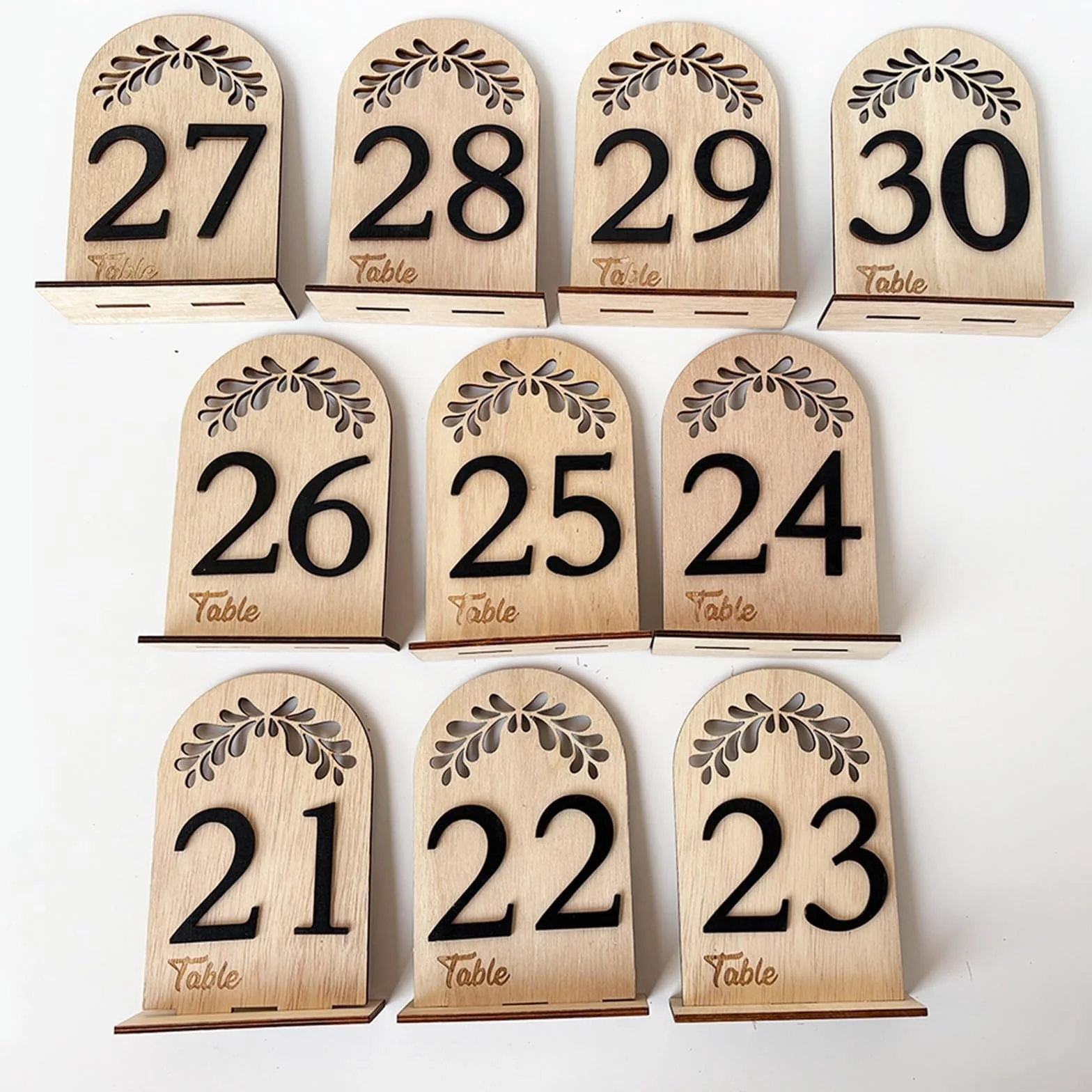 Genérico Portanúmeros de mesa Soporte de números mesa madera for boda, 1-30, con Base soporte for recepción , despedida soltera, banquete, decoración restaurante(Number 21-30)