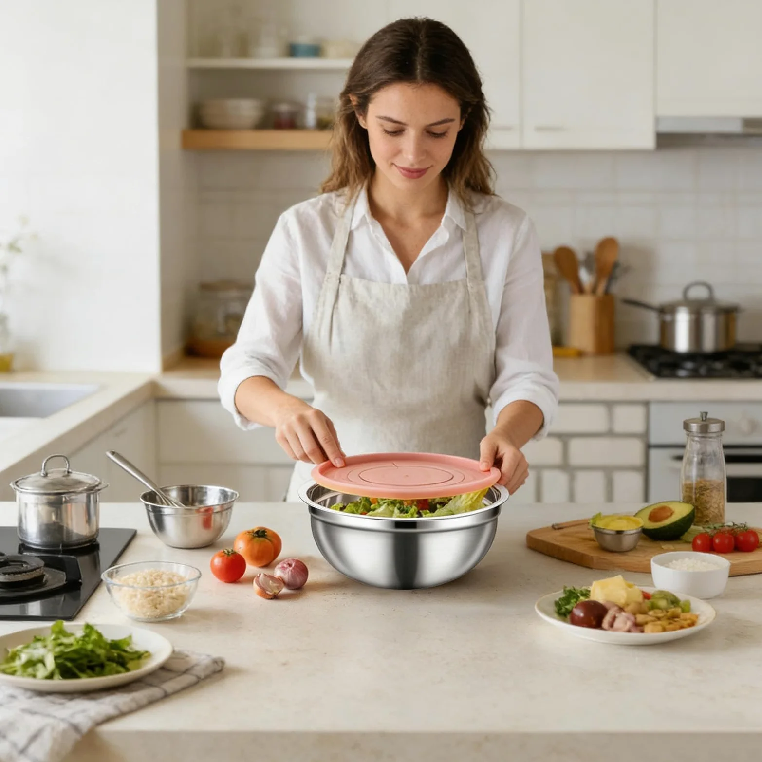 Juego de Bol para Mezclar con Tapa Juego De 3, Antideslizante Y Apto Para | Ideales para Ensaladas y Preparaciones para Cereales, Snacks, Huevos, Aderezos, Verduras, Masa y Frutas