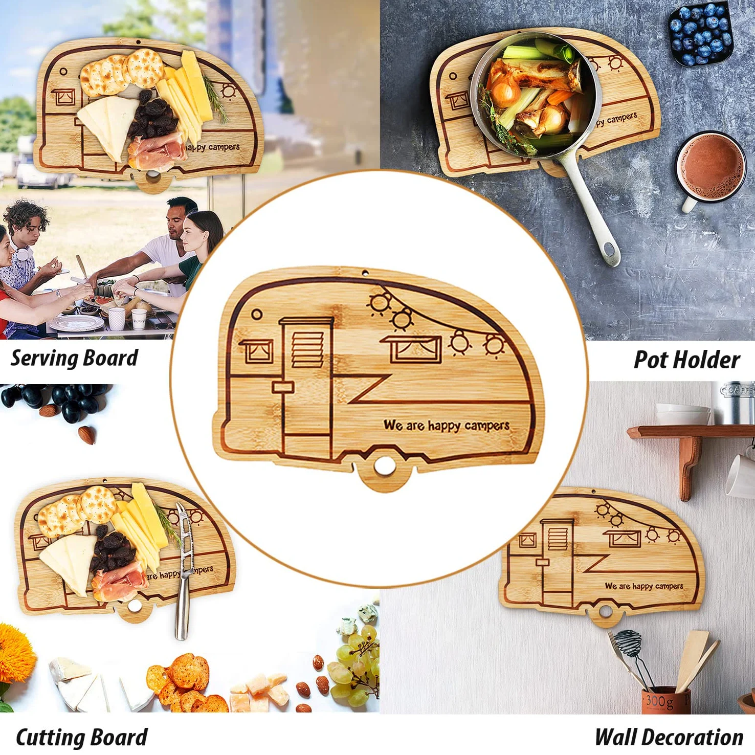 Juego de tablas de cortar de bambú para caravana, accesorios de cocina, 2 piezas, juego de tablas de cortar de madera RV con ranuras para jugo, agujero para colgar, para carne, verduras y queso,