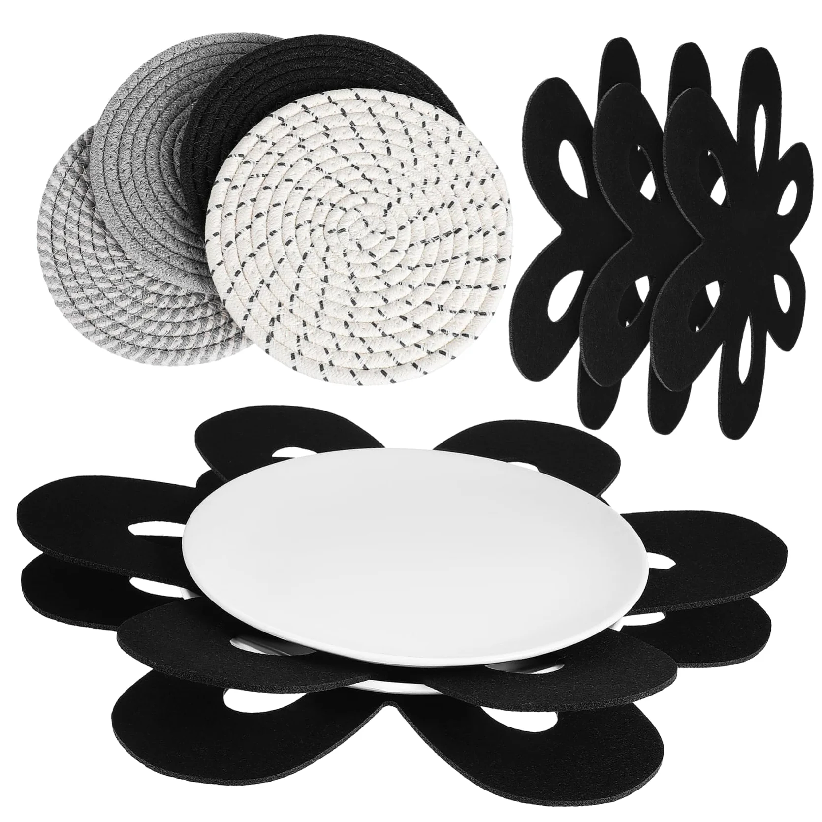 Juego de Protectores de Sartenes Redondos con Forma de Flor | 1 Set Tejido de Tela y Fieltro, Uso Multipropósito, Apilable para Guardado