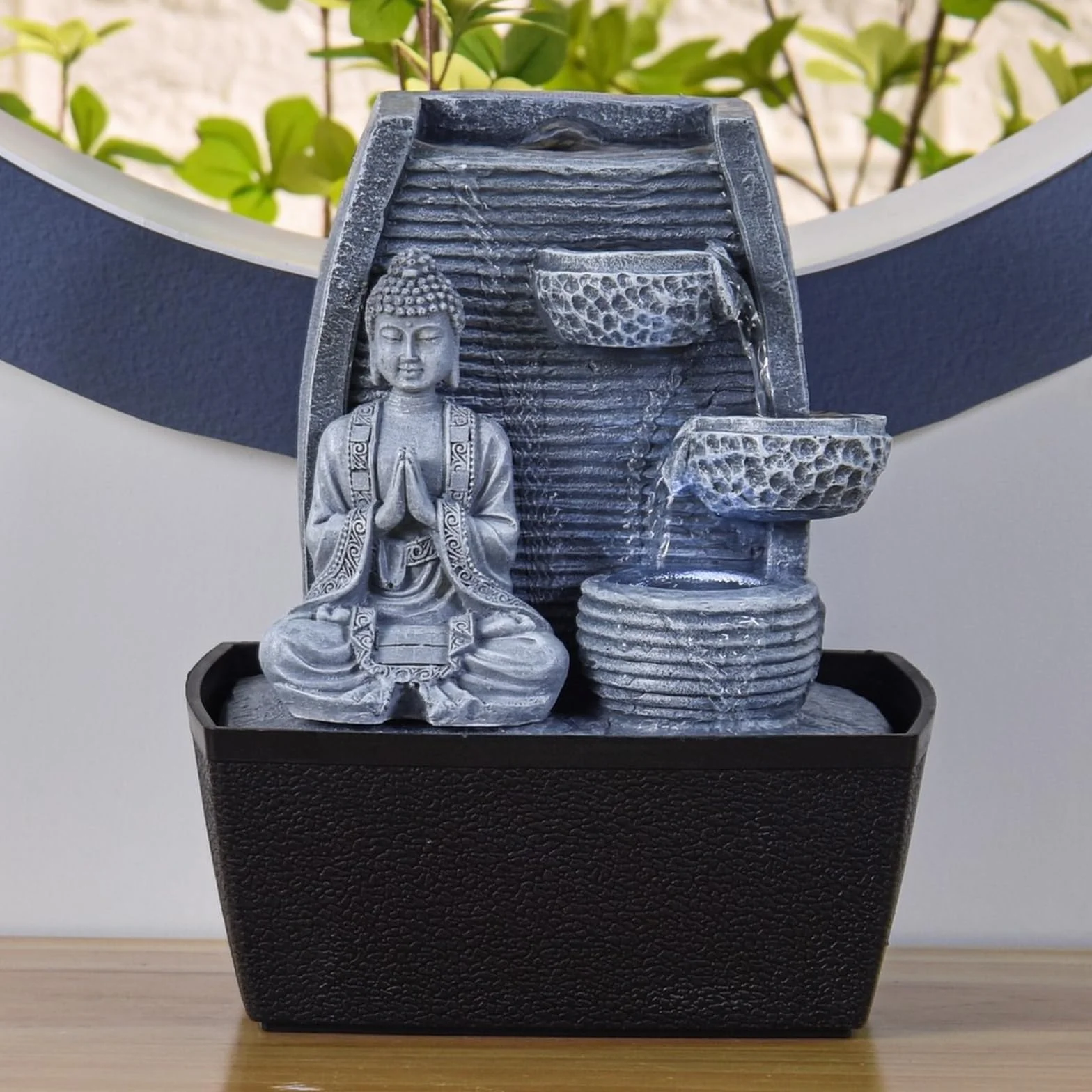 Zen Luz de la Pared Interior Fuente de Meditación de Buda de Piedra Gris/Negro de 20 x 15 x 24 cm