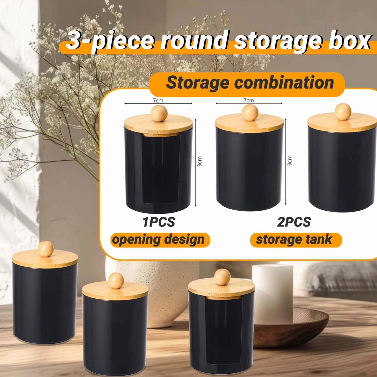 3pcs Organizador Baño, Dispensador Discos Desmaquillantes, Caja de Almacenamiento de Hisopos de Algodón, Algodón con Tapas de Bambú Contenedor per Bagno, Toletta, Soggiorno