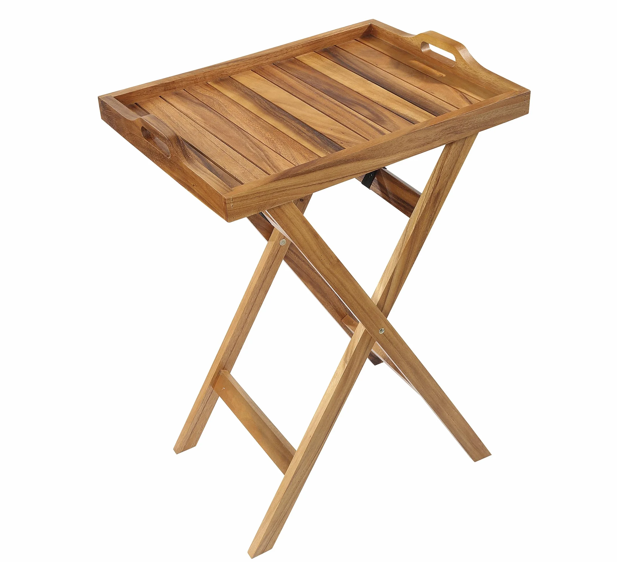 Zassenhaus Bandeja para servir con soporte de madera de acacia, plegable, bandeja con asas, bandeja de desayuno, madera dura cultivada de forma sostenible, bandeja: 60,0 × 45,0 × 7,0 cm, soporte de 80
