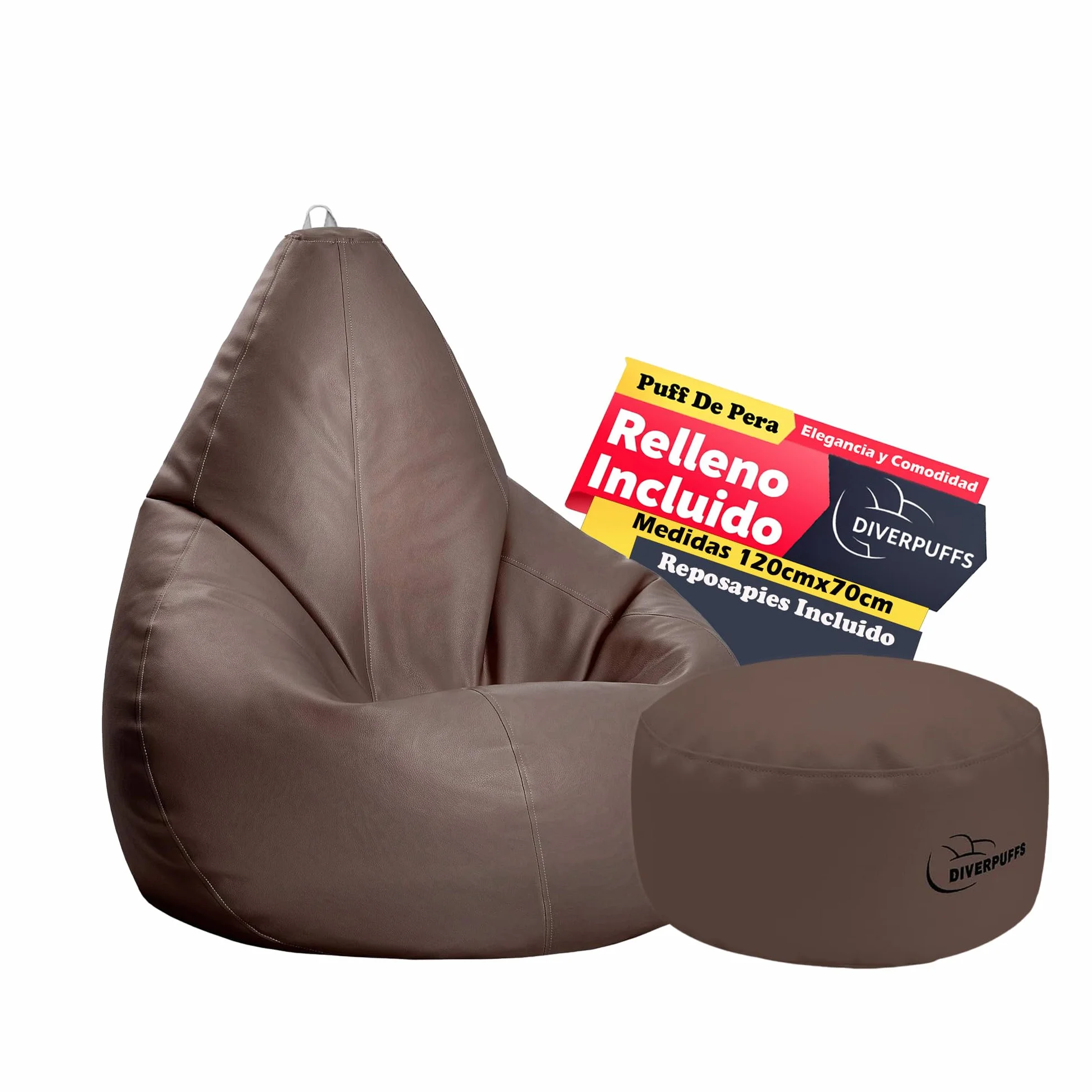 Puff Pera XXL Chocolate con Reposapiés y Relleno Incluido Ultra Cómodo para Leer Jugar o Descansar Ideal para Niños y Adultos Diseño Interior Exterior Antiestrés Uso Diario Salón Dormitorio