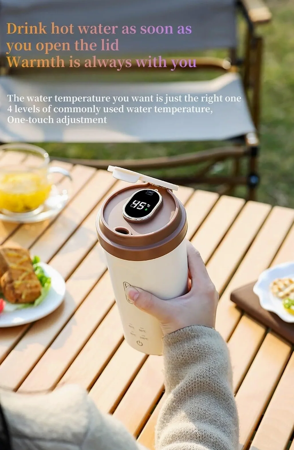 Hervidor eléctrico de viaje mini, hervidor de agua recargable de 500 ml, alimentado por USB con 4 controles de temperatura, termo para leche artificial, té y café