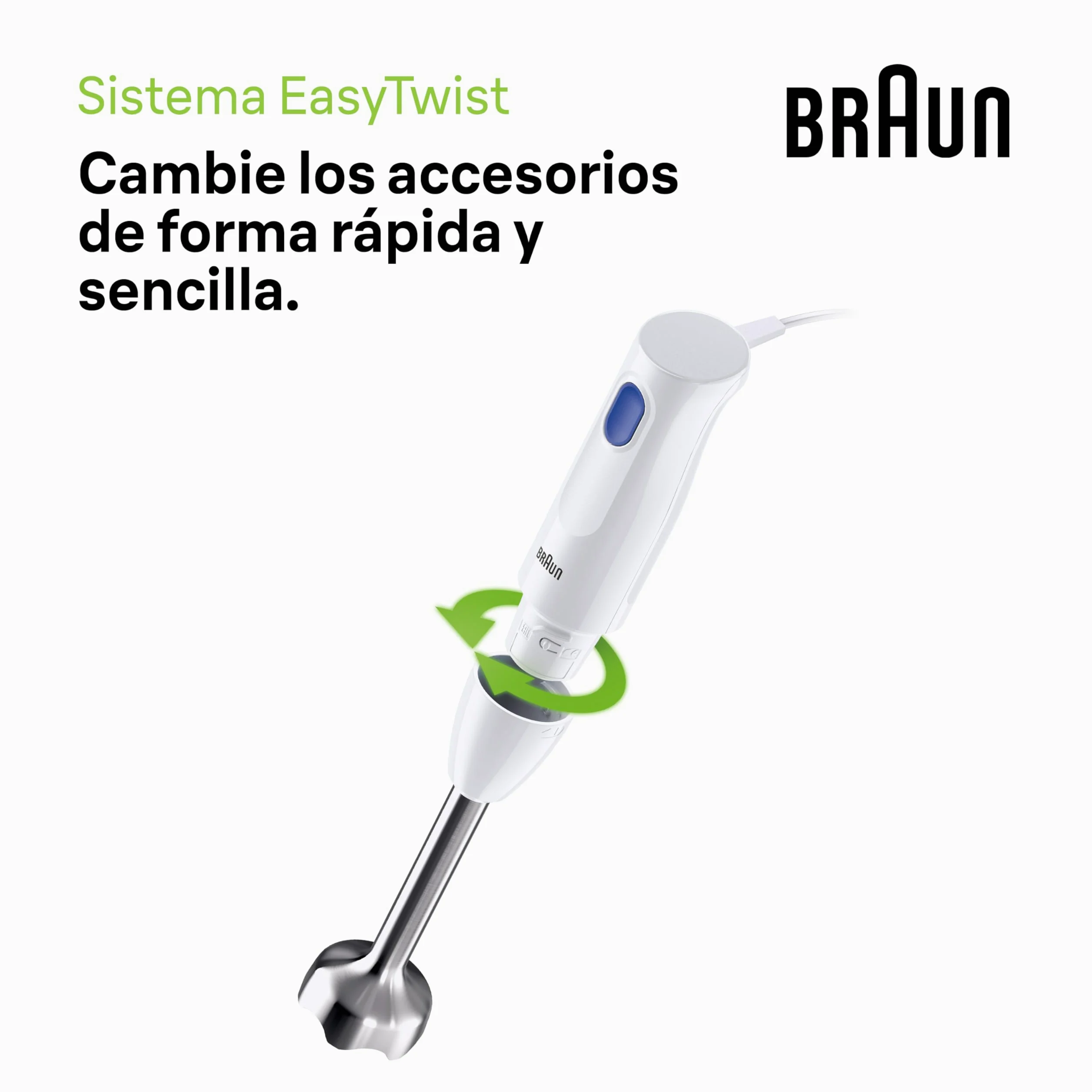 Braun Minipimer MultiQuick 1 - Batidora de mano ligera para sopas, batidos y papillas para bebé, 1 velocidad, vaso medidor 600 ml, 450W, blanco (MQ10.001MWH)