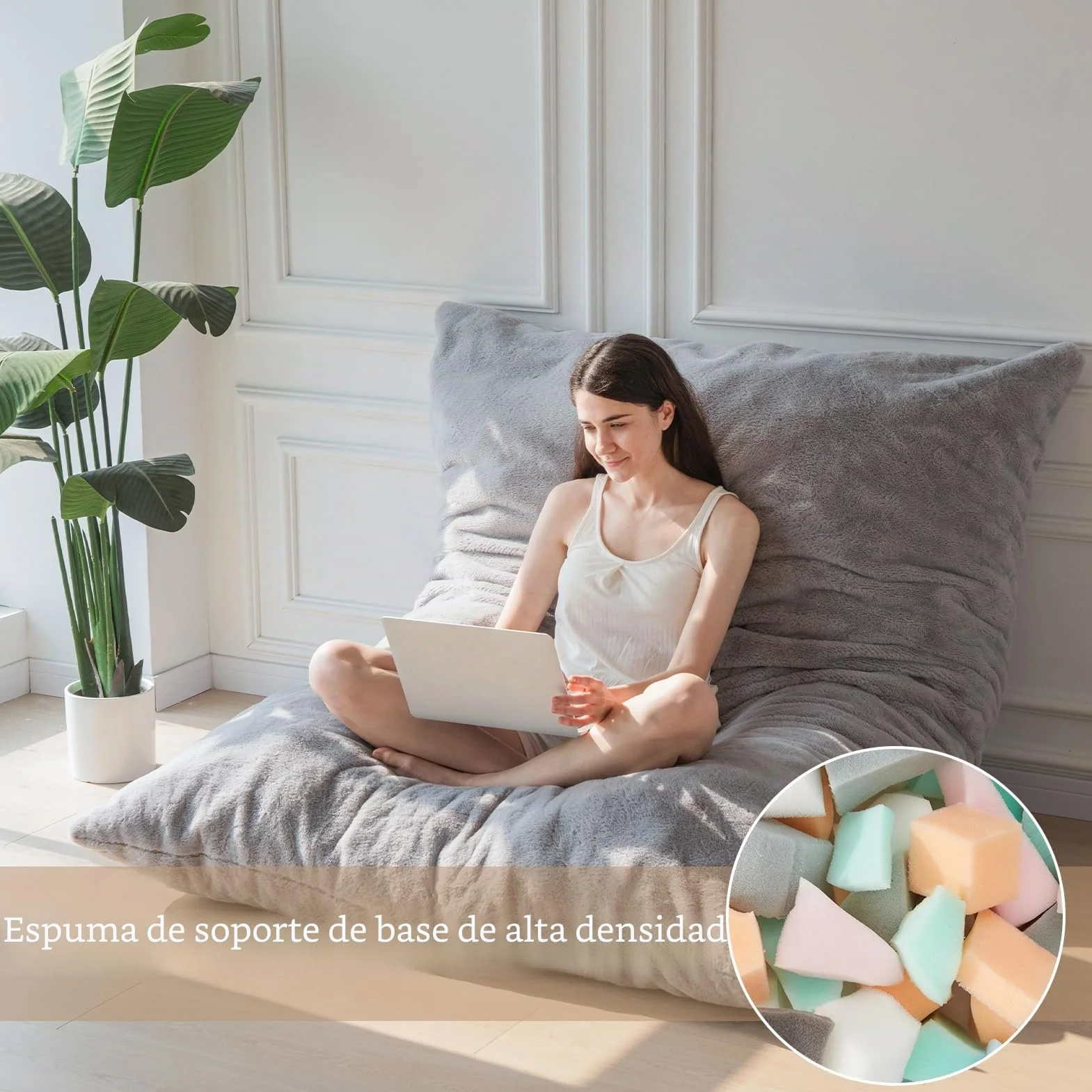 Maxyoyo Puf gigante convertible que se pliega de puf a cama, sofá grande con funda de felpa y relleno mullido incluido para adultos, parejas, invitados, color gris, doble