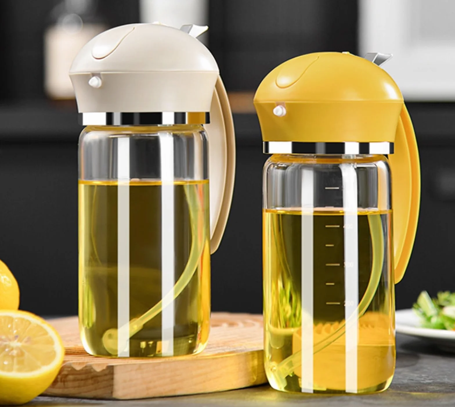 Pulverizador de aceite oliva vidrio | multicolor 550ml for cocinar freír ensaladas asar: pulverizador de aceite(Beige)