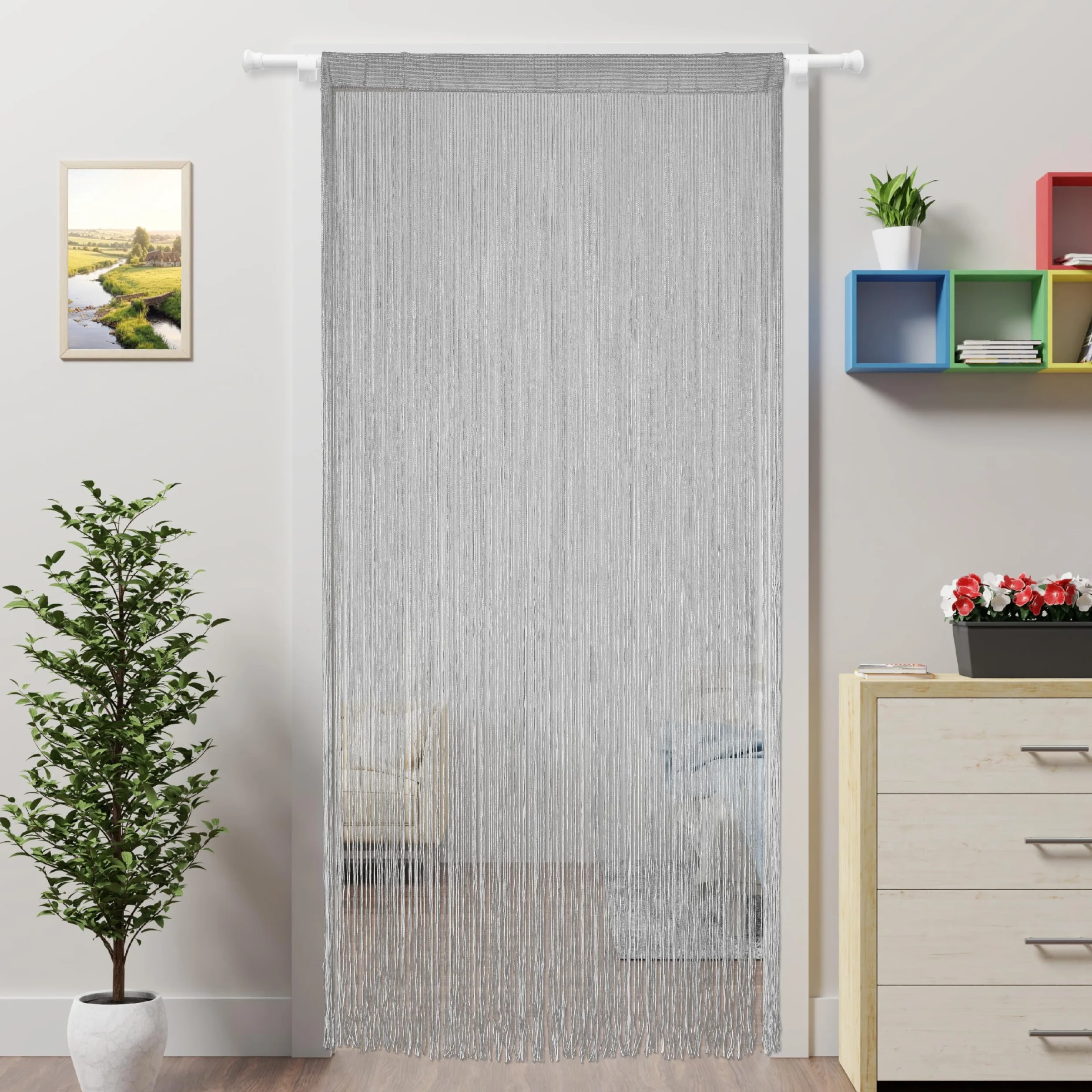 Cortina para puerta, mosquitera, cortinas de ventana, puertas, cuentas, borlas, puertas, persianas, divisor de habitación, cocina, exterior, panel de insectos (gris, 100 x 200 cm)
