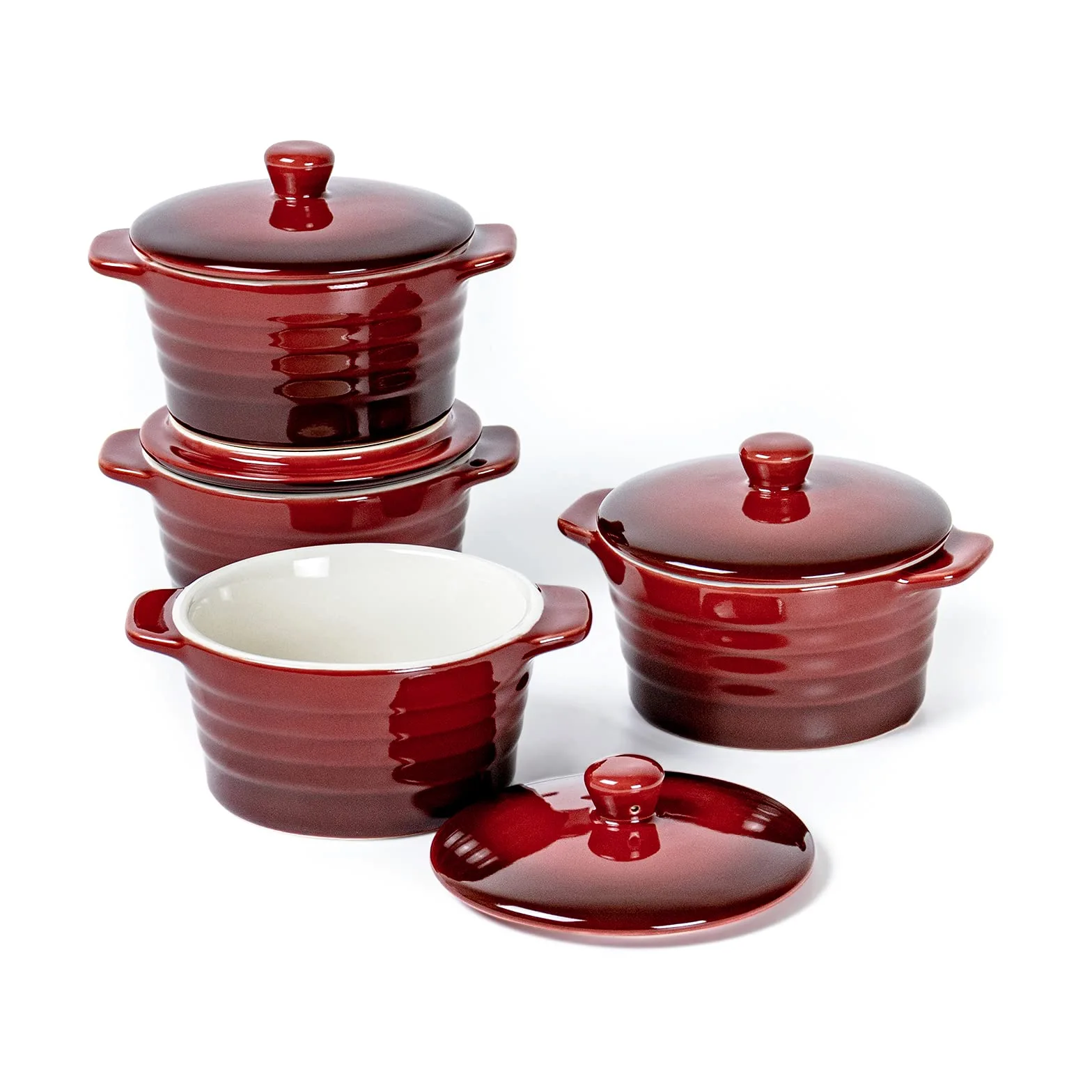 UNICASA set de 4 Moldes para Soufflé con Tapa 250ml, Cuencos para Postres, Ramekins para Hornear para Mermeladas, Helados, Postres