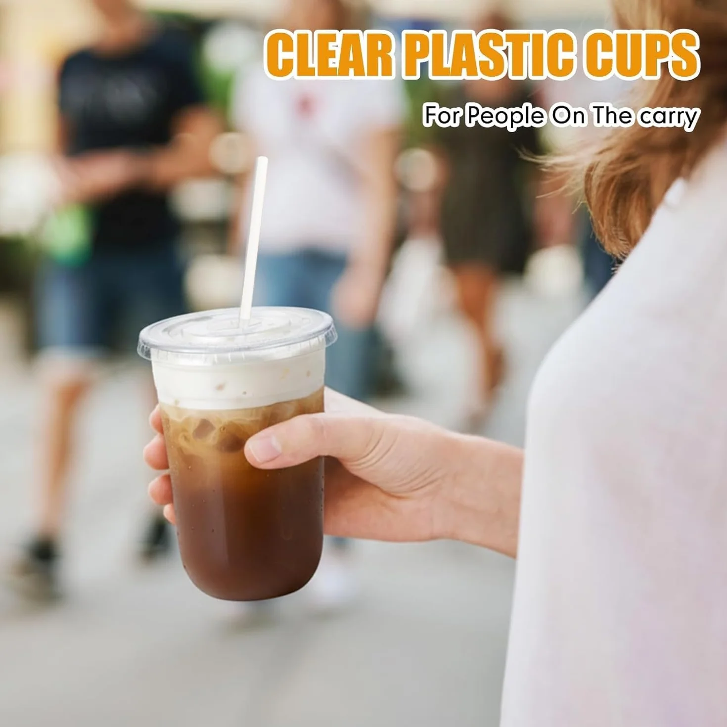 KAHEIGN 50 Piezas Vasos de Plástico Transparente con Tapa Y Pajitas de Papel, 480ml Vaso Reutilizable de Plástico para Café Elegantes Vasos para Café Helado Batidos Bebidas Frías Fiestas Catering