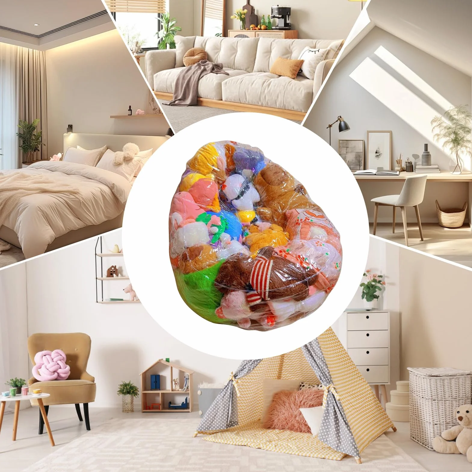 Sillon Transparente para Peluches | Puf De PVC para Niños | Funda De Puf Waterparoof con Cierre, Almacenamiento Y Organización De Juguetes De Peluche, Sin Relleno Incluido